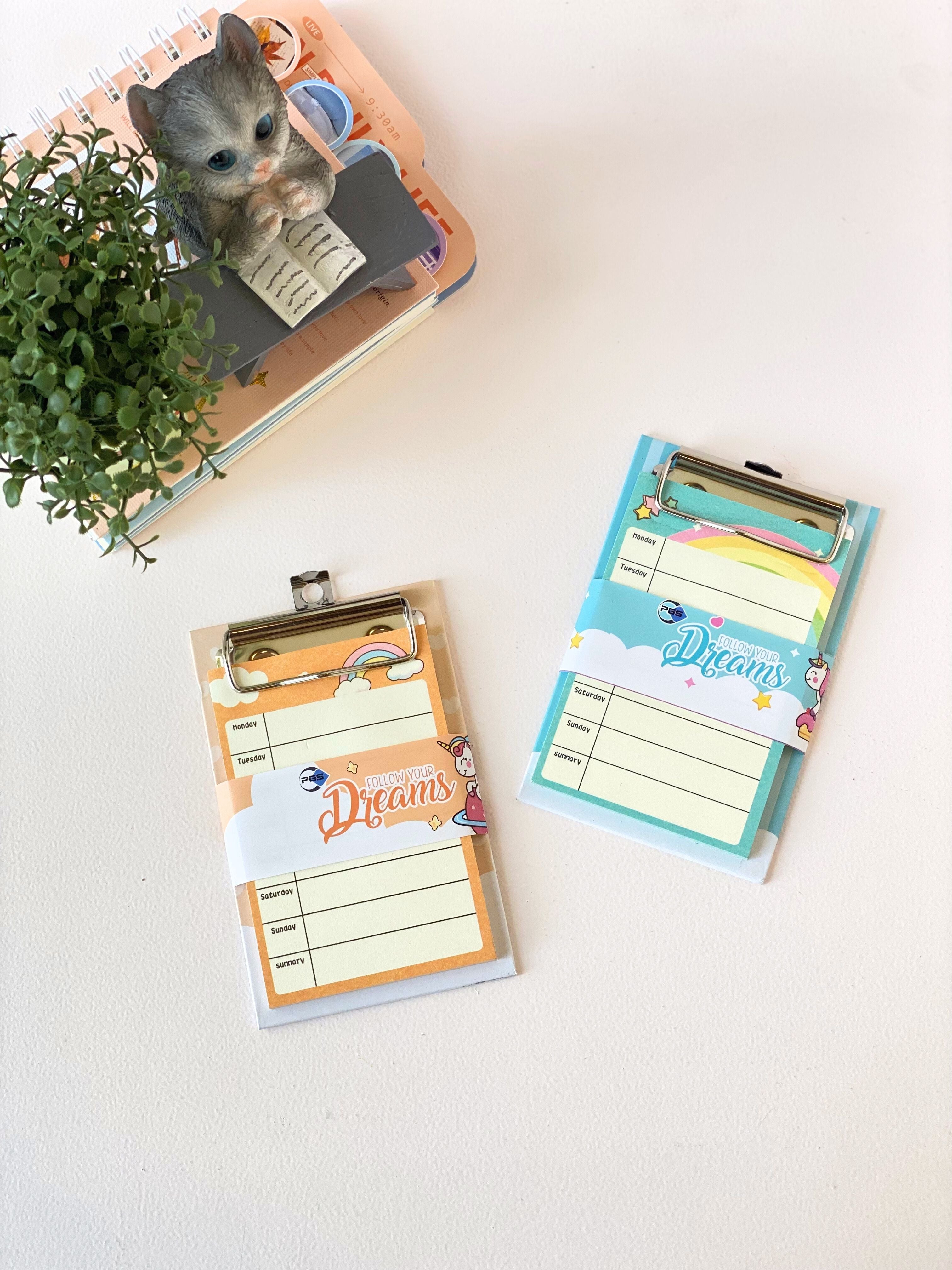"Follow Your Dreams" Unicorn Weekly Planner Sticky Note Pad – Cute Pastel Design with Clip