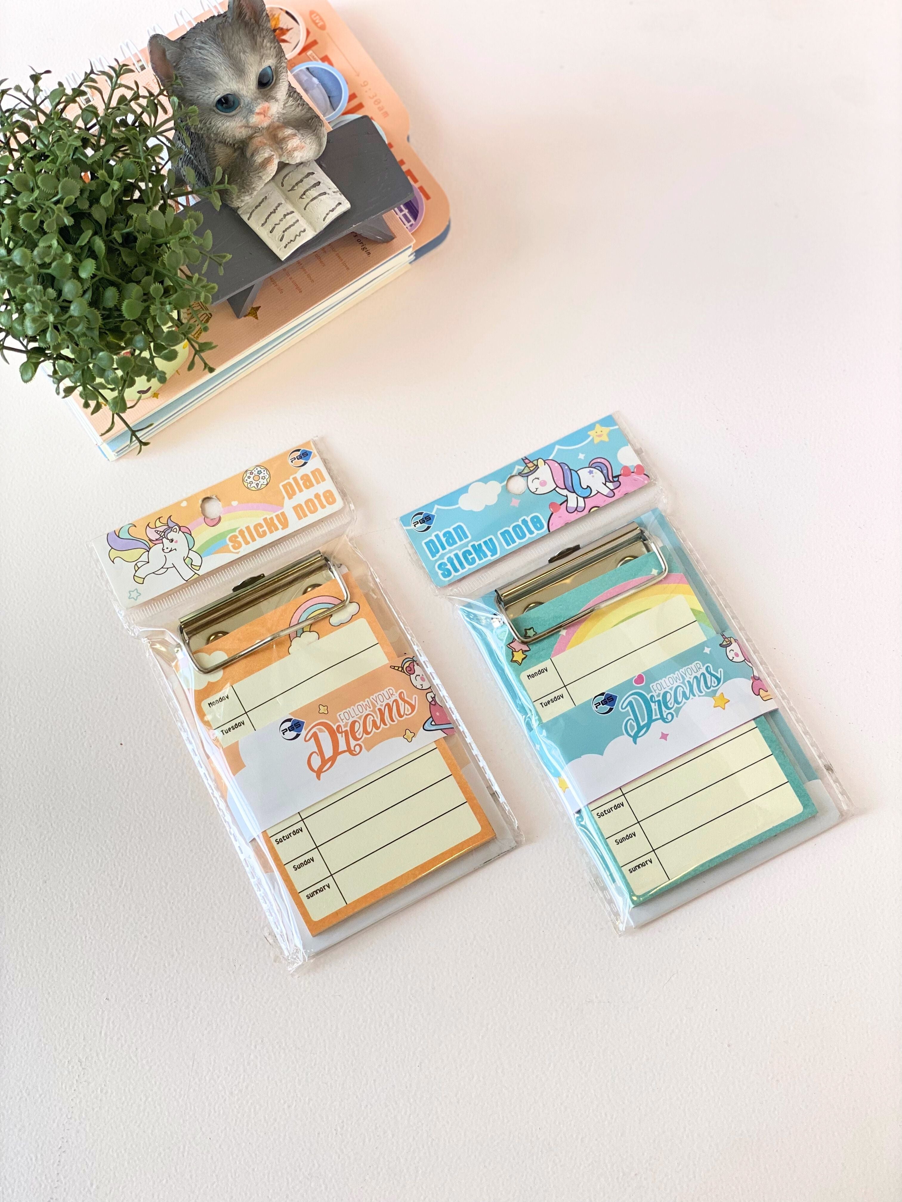 "Follow Your Dreams" Unicorn Weekly Planner Sticky Note Pad – Cute Pastel Design with Clip