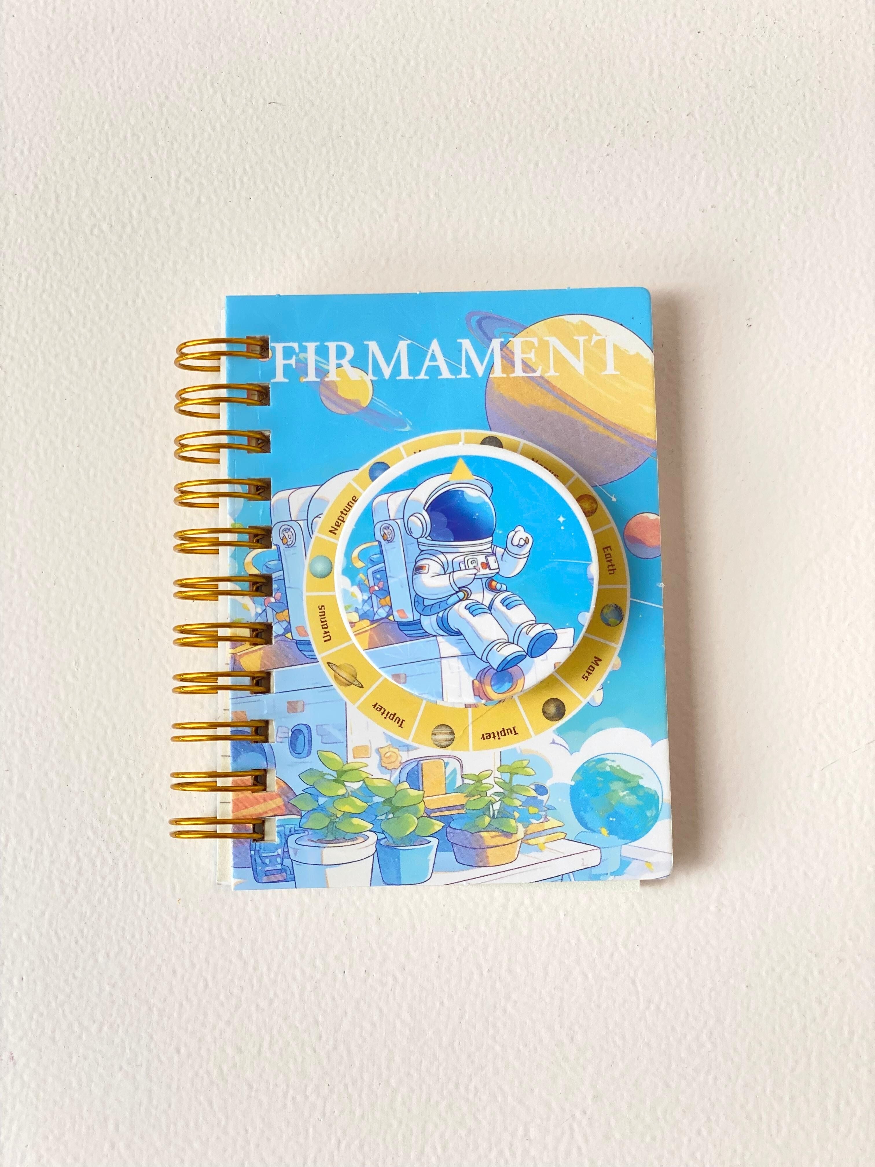 Firmament Mini Spiral Diary – Astronaut-Themed Pocket Notebook with Ruled Pages & Rotating Planet Wheel