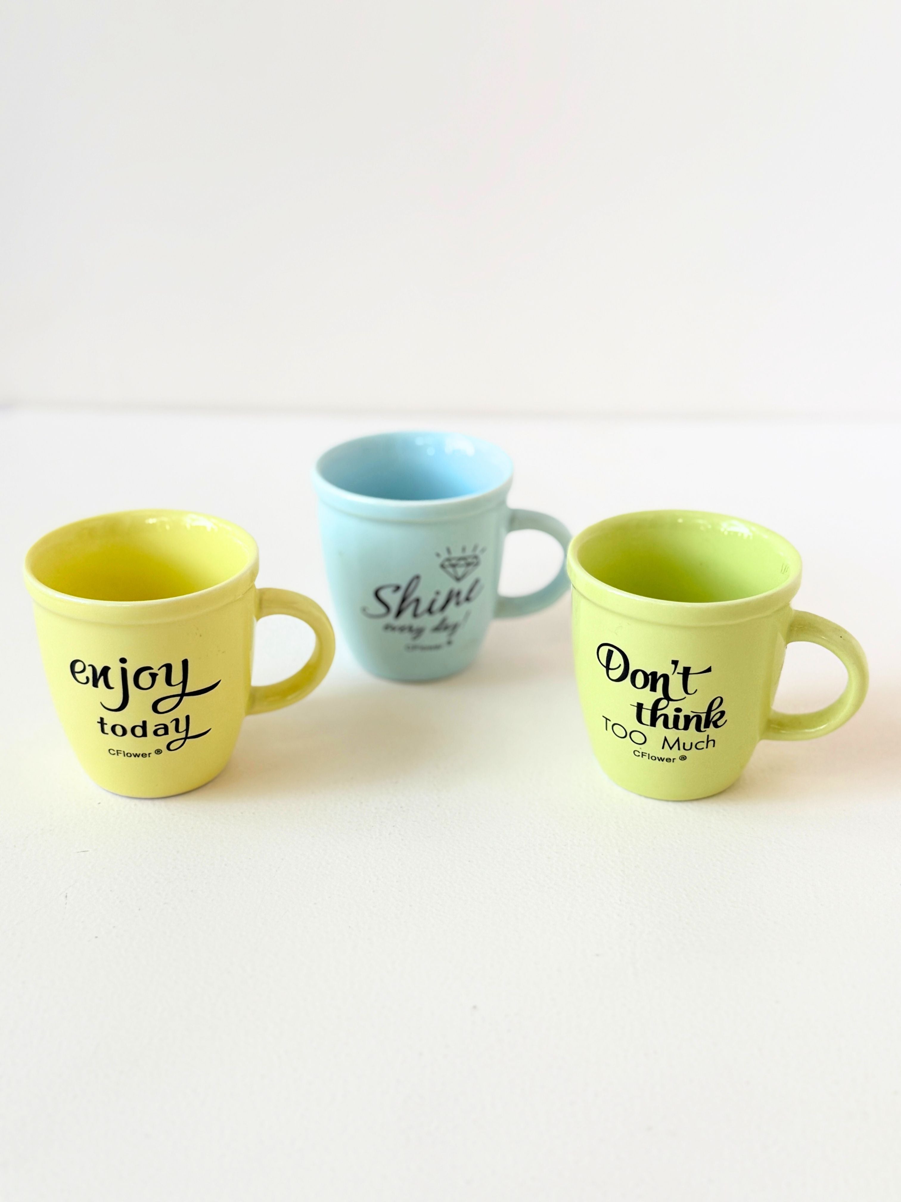 Motivational Ceramic Mini Mugs – “Don’t Think Too Much”, “Enjoy Today”, “Shine Every Day”
