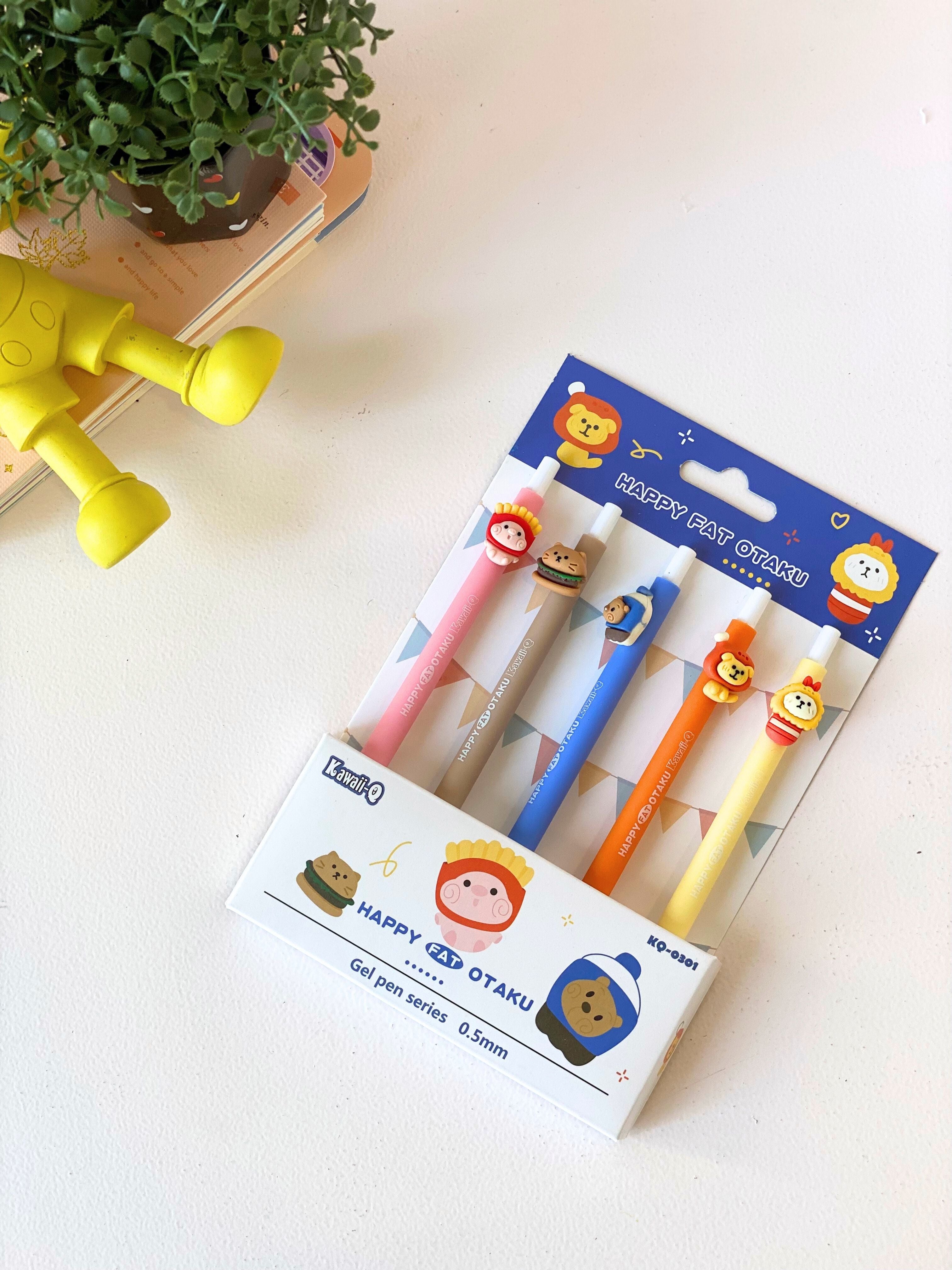Kawaii Animal Gel Pen Set – 5pcs “Happy Fat Otaku” 0.5mm Cute Cartoon Pens for Kids, School & Journaling