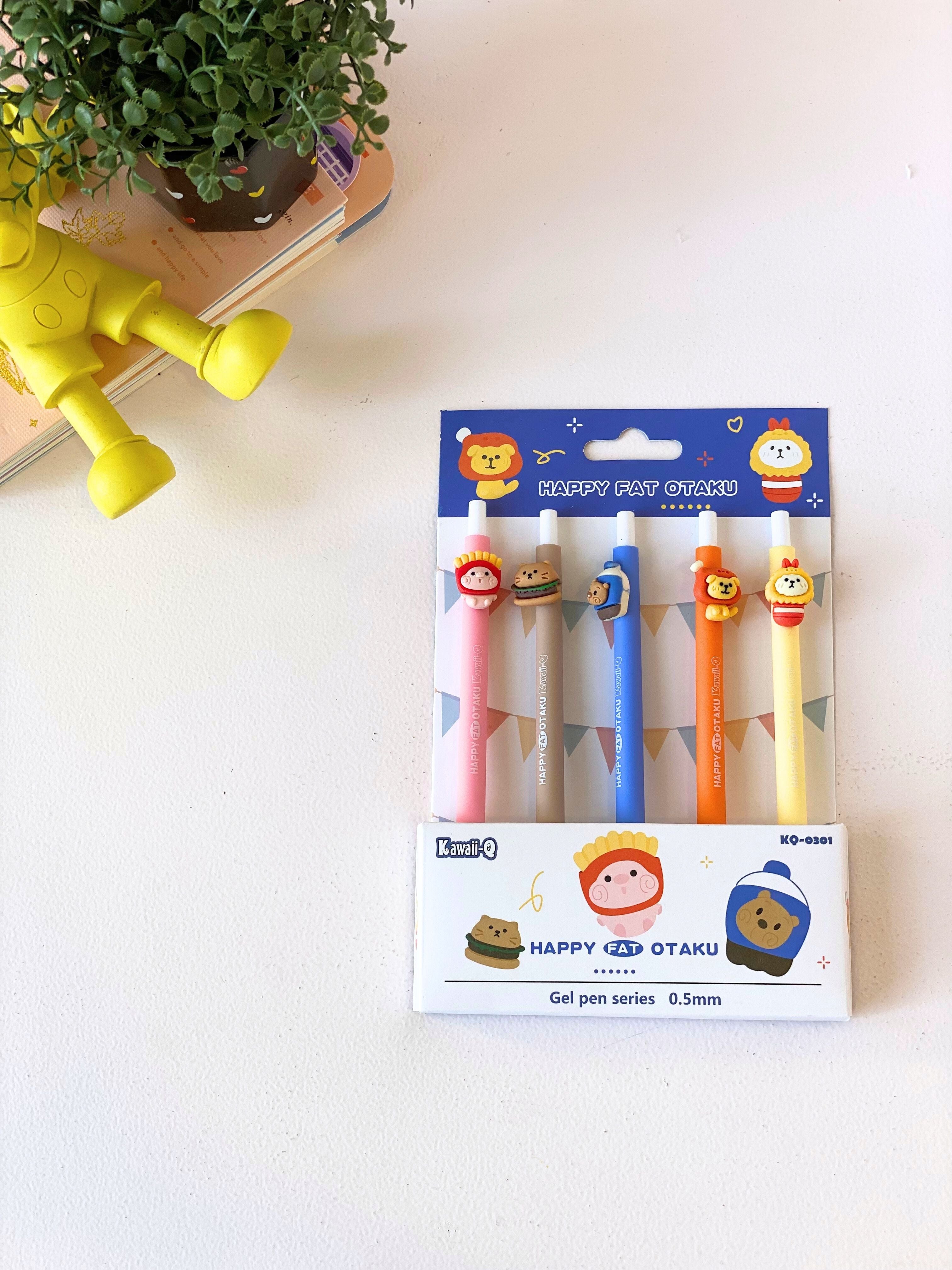 Kawaii Animal Gel Pen Set – 5pcs “Happy Fat Otaku” 0.5mm Cute Cartoon Pens for Kids, School & Journaling