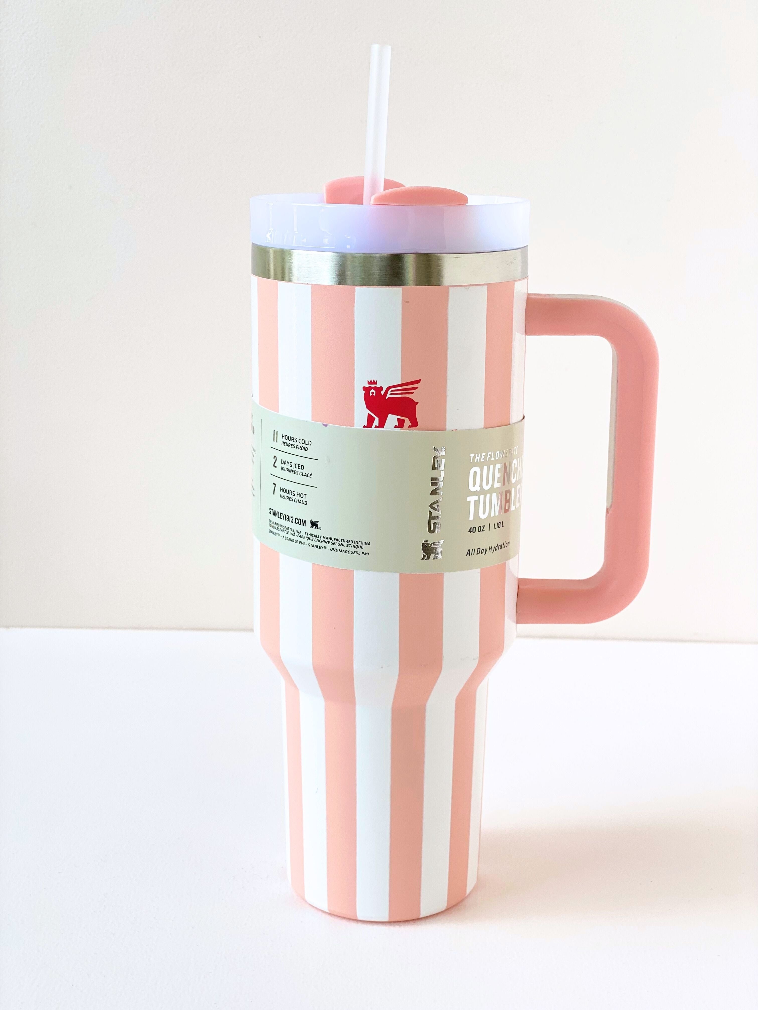 Striped Stanley H2.0 Quencher Tumbler – 40oz Leakproof Travel Cup with Handle & Straw