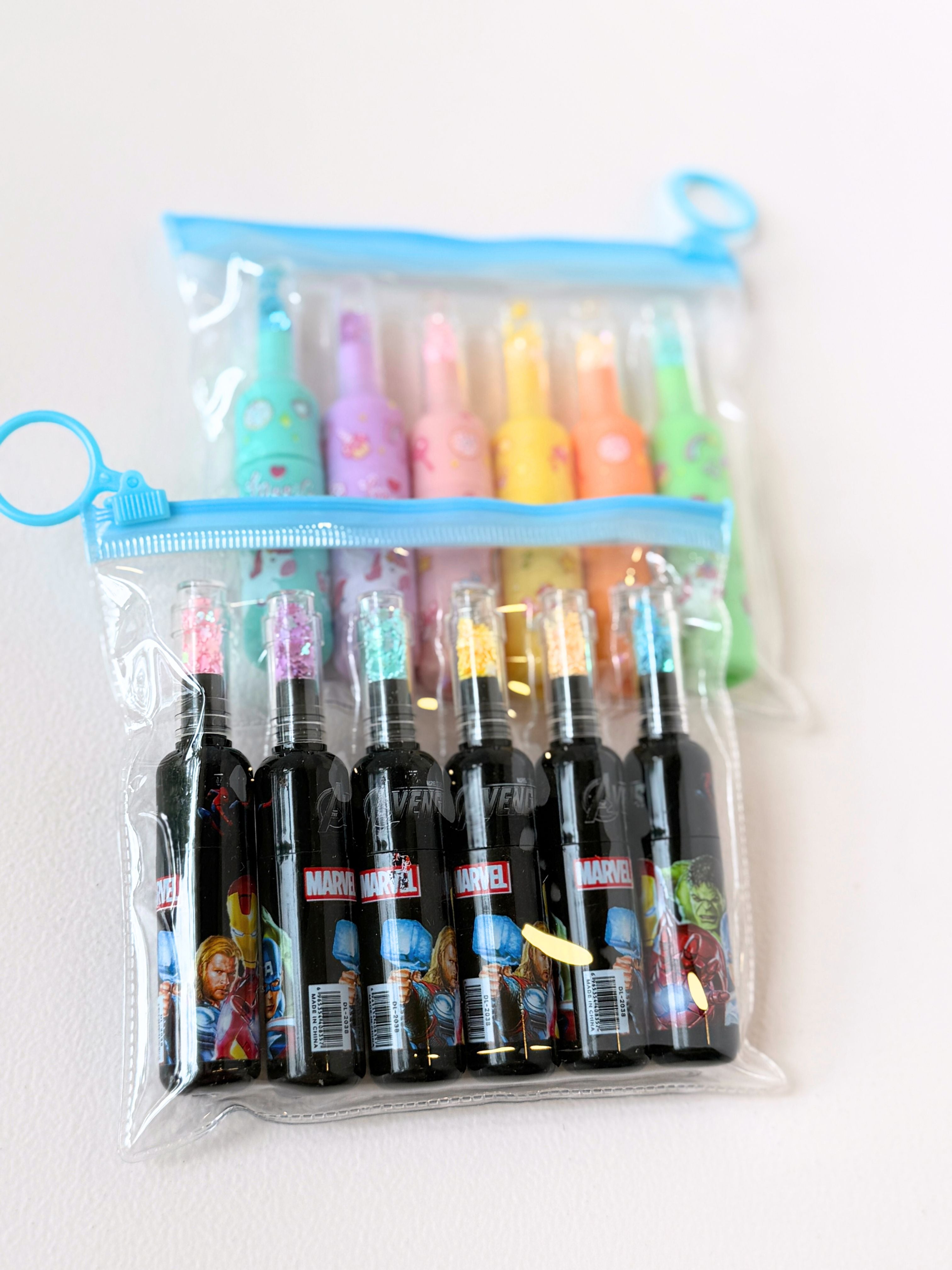 Glitter Gel Pen Set – Marvel Heroes & Magical Unicorn Variations (7 Pens Each)
