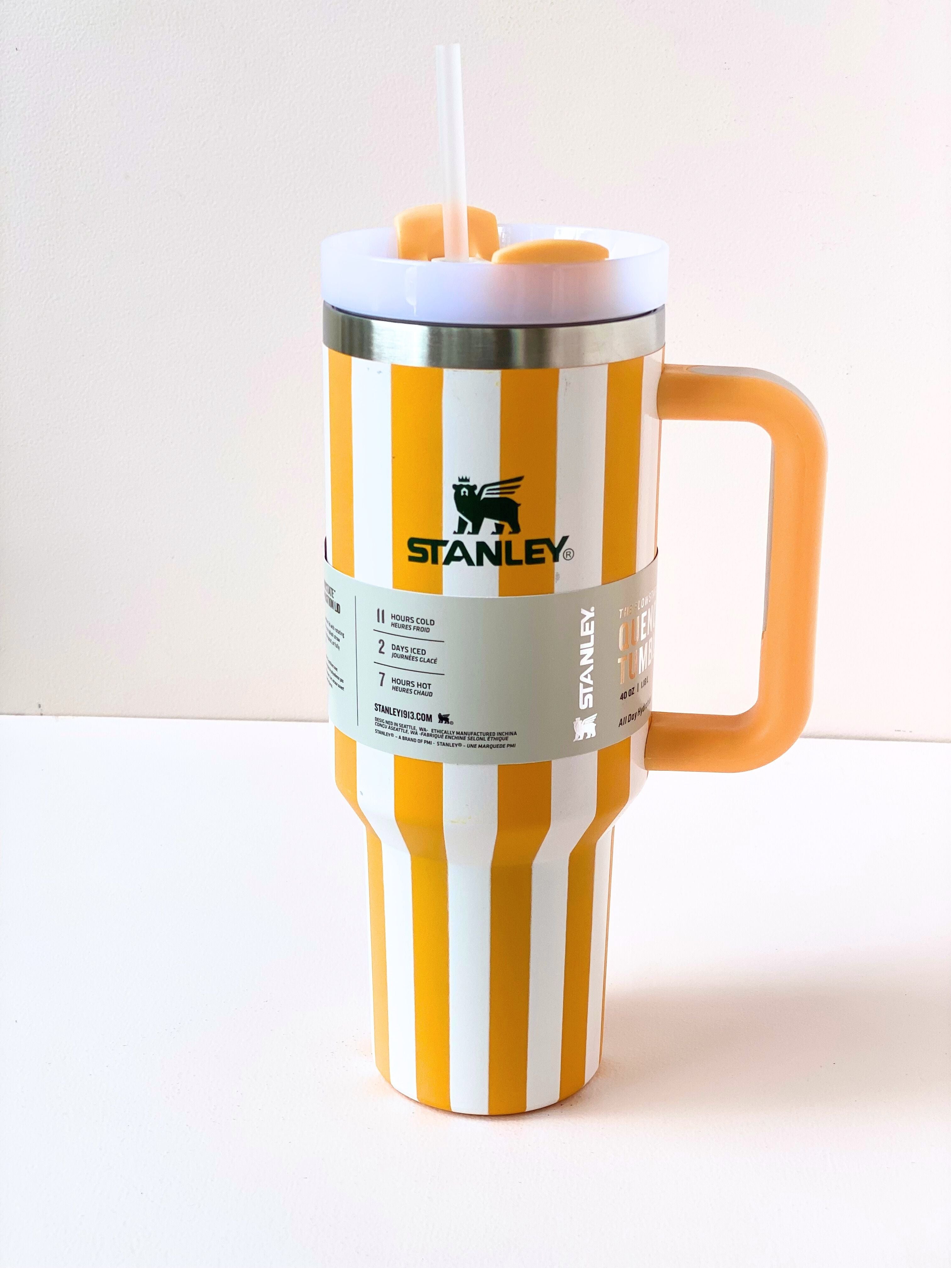 Striped Stanley H2.0 Quencher Tumbler – 40oz Leakproof Travel Cup with Handle & Straw