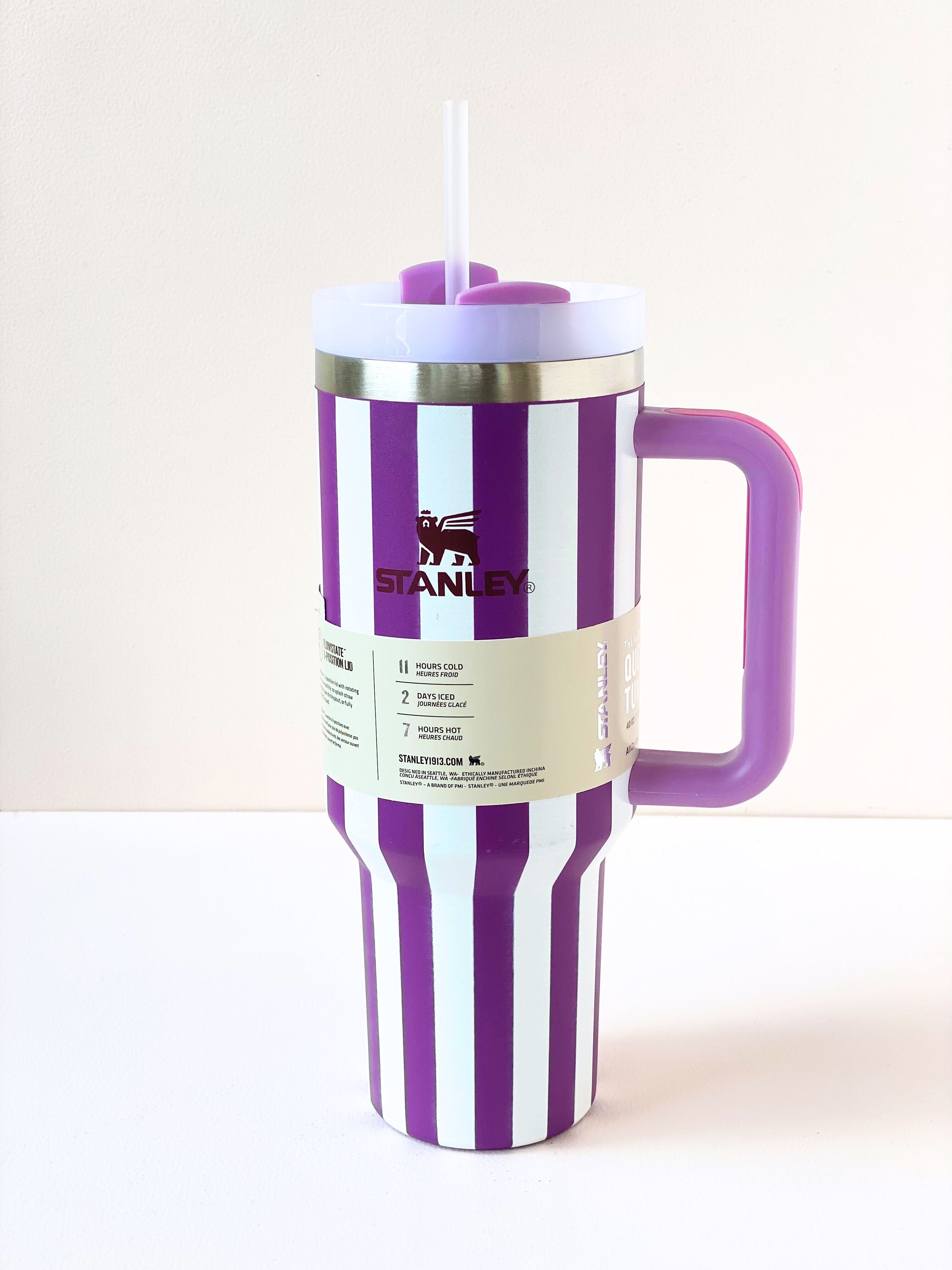 Striped Stanley H2.0 Quencher Tumbler – 40oz Leakproof Travel Cup with Handle & Straw