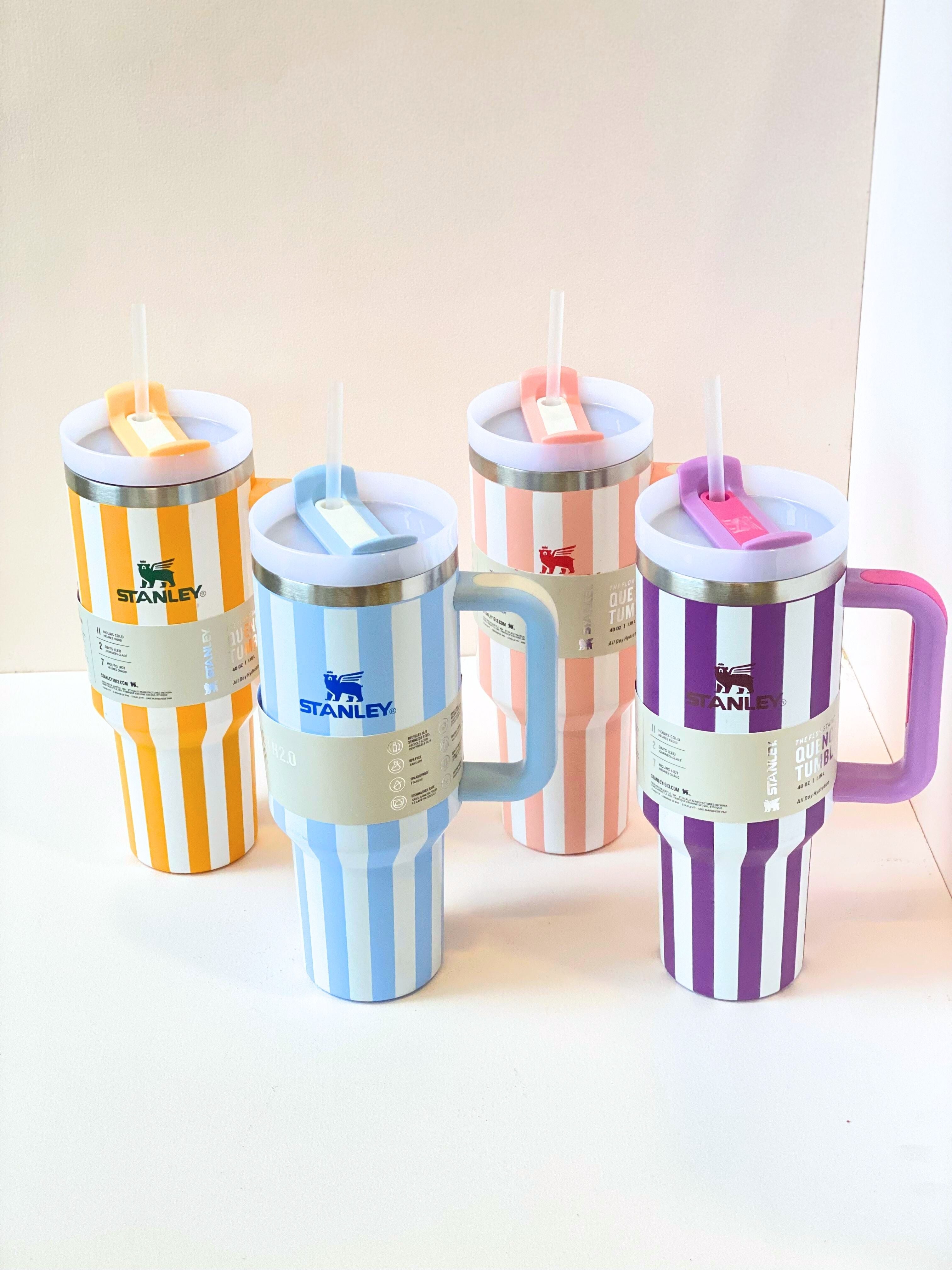 Striped Stanley H2.0 Quencher Tumbler – 40oz Leakproof Travel Cup with Handle & Straw