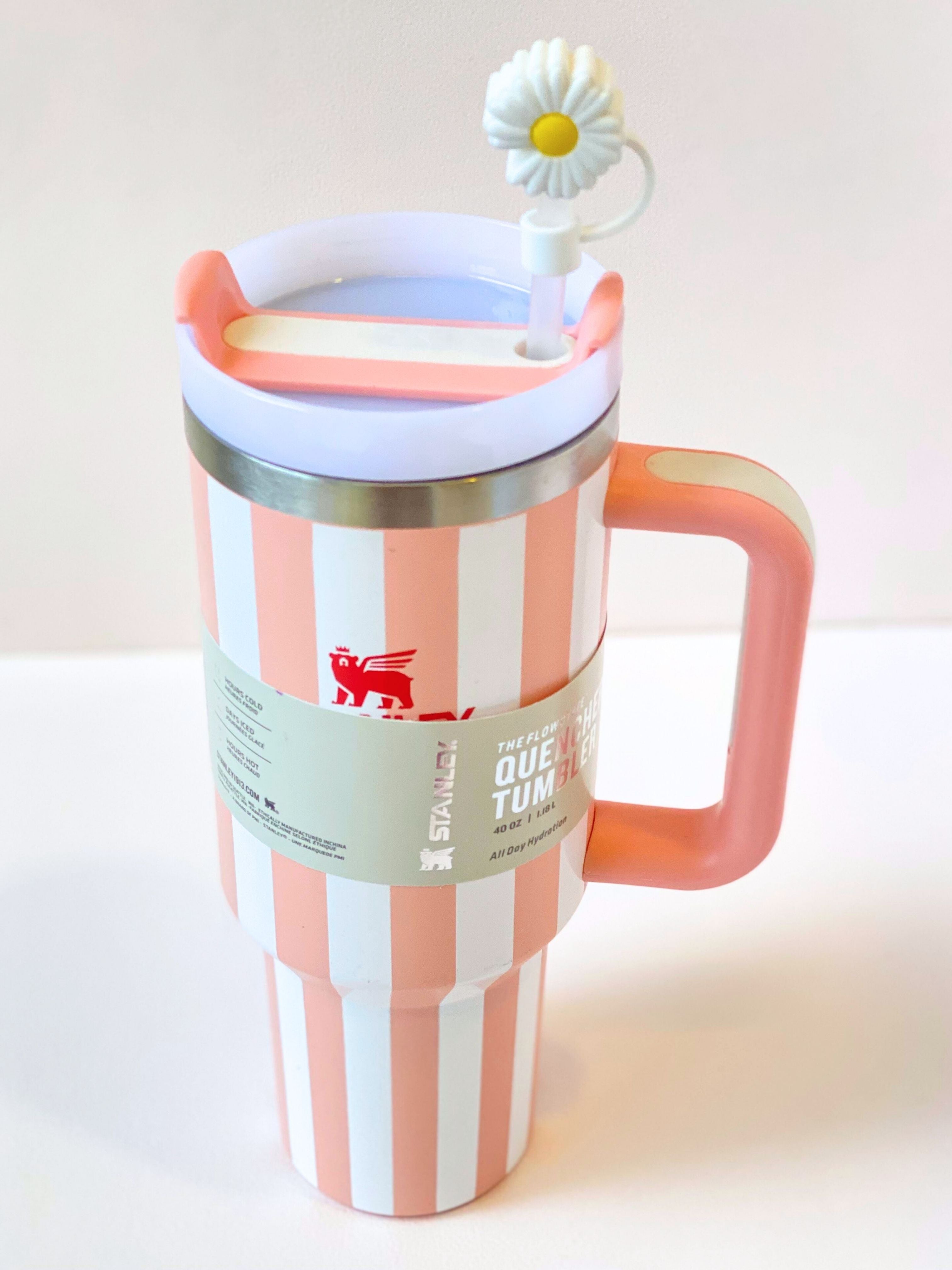 Striped Stanley H2.0 Quencher Tumbler – 40oz Leakproof Travel Cup with Handle & Straw