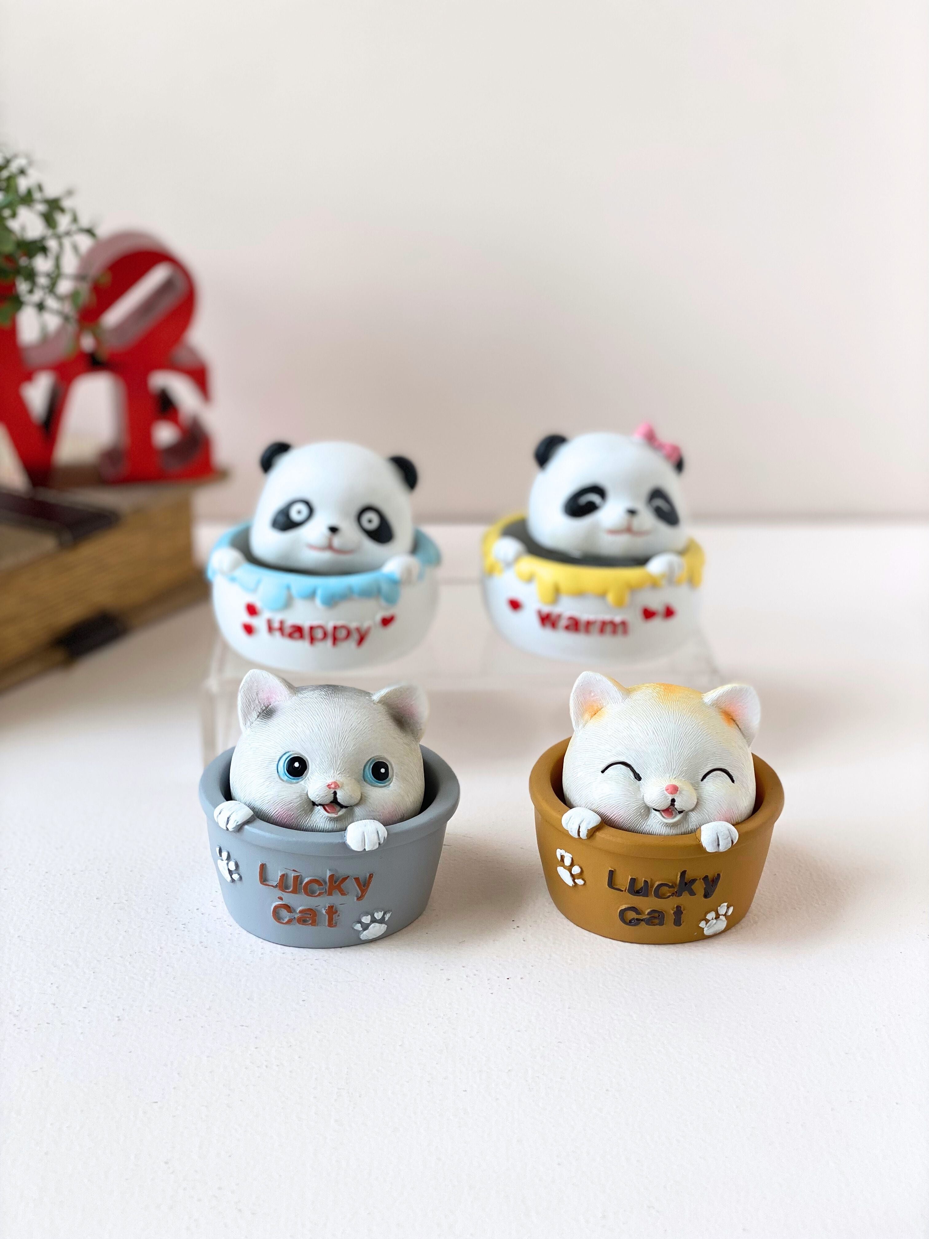 Cute Ceramic Bobblehead Figurine – Lucky Cat & Panda Collection for Desk or Gifting