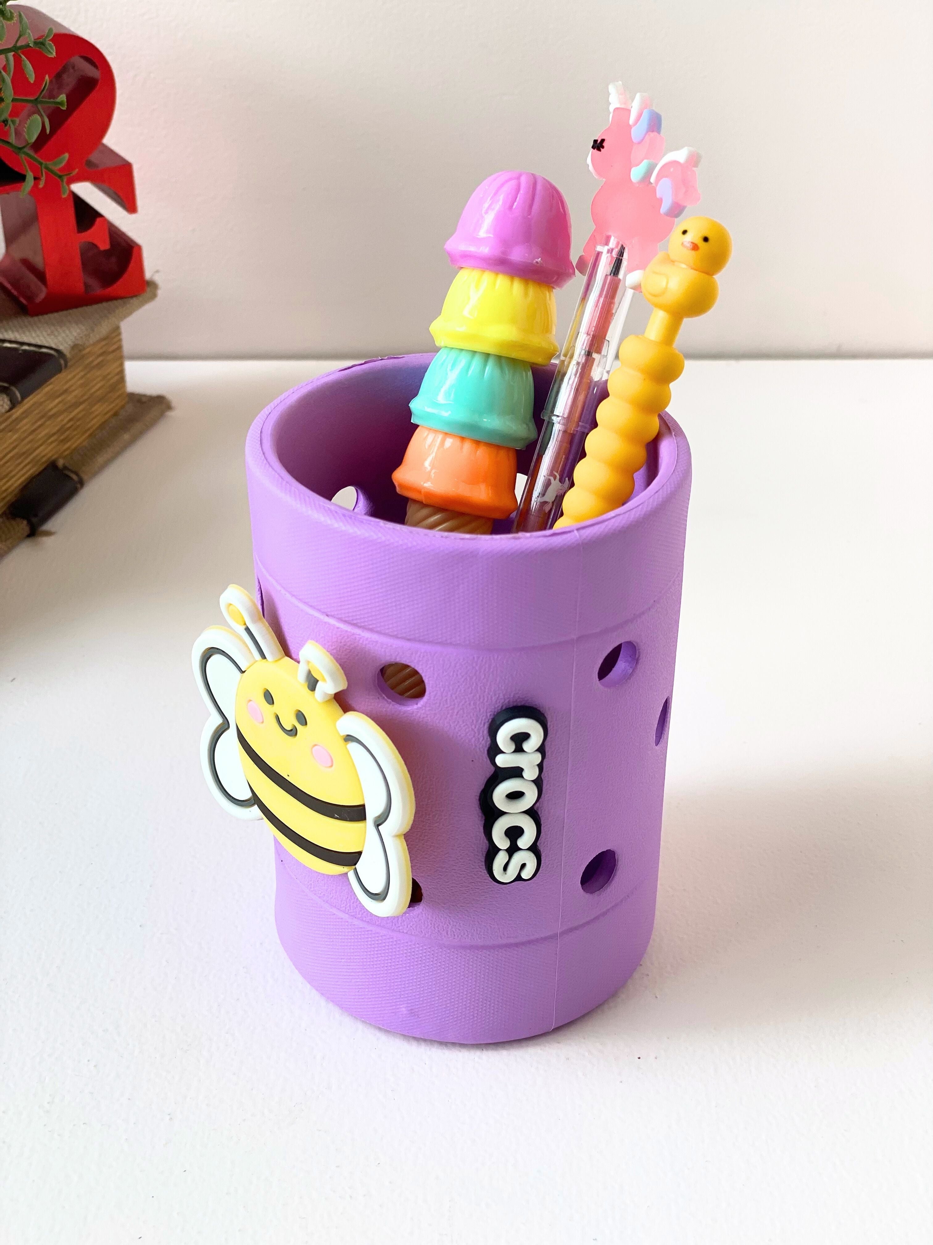 Crocs-Inspired Silicone Pen Stand for Kids – Cute Cartoon Design | Attachable Desk Organizer