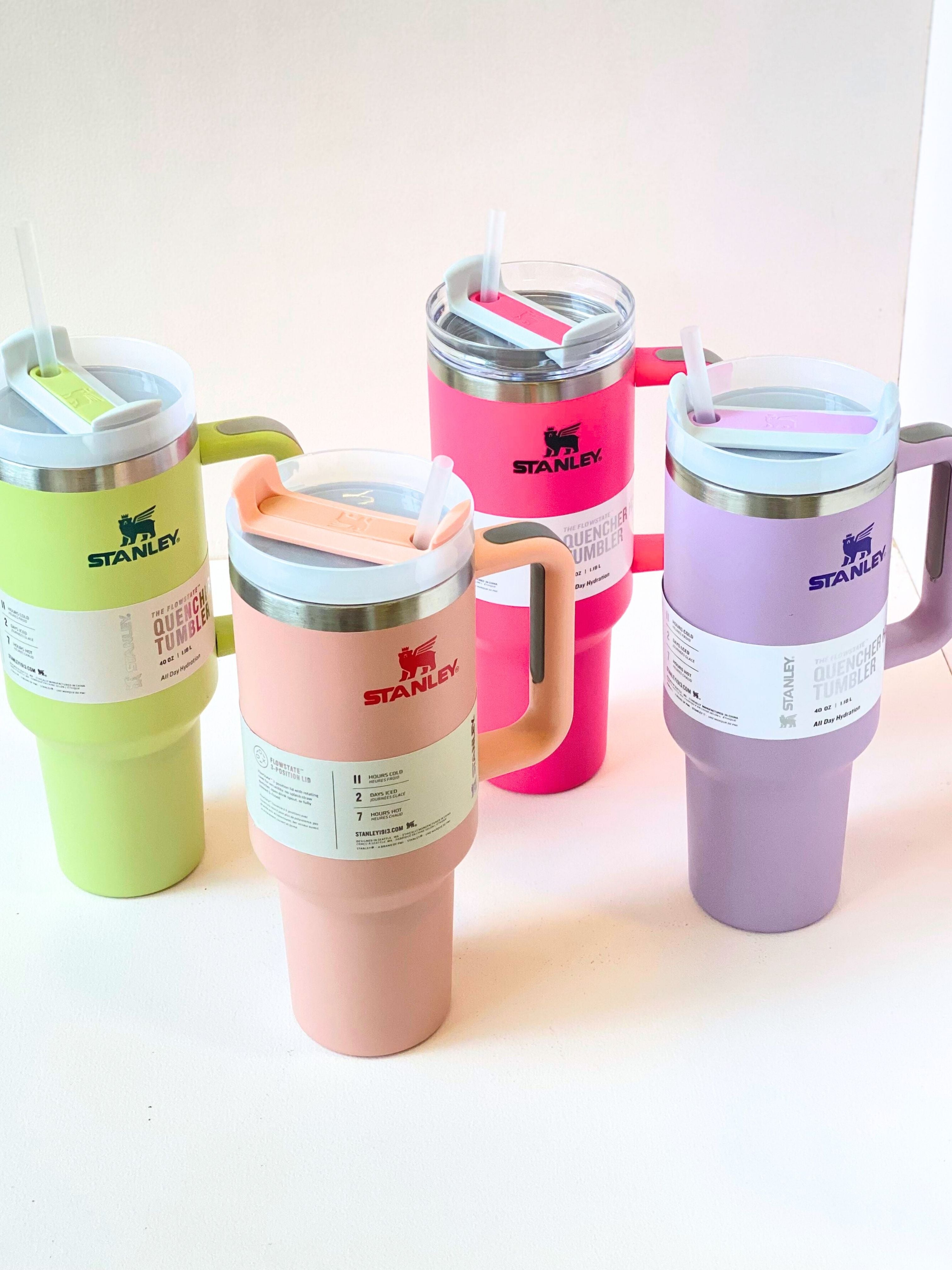40oz Stanley Style Quencher H2.0 Tumbler with Straw – Leakproof, Stainless Steel, Pastel Colors