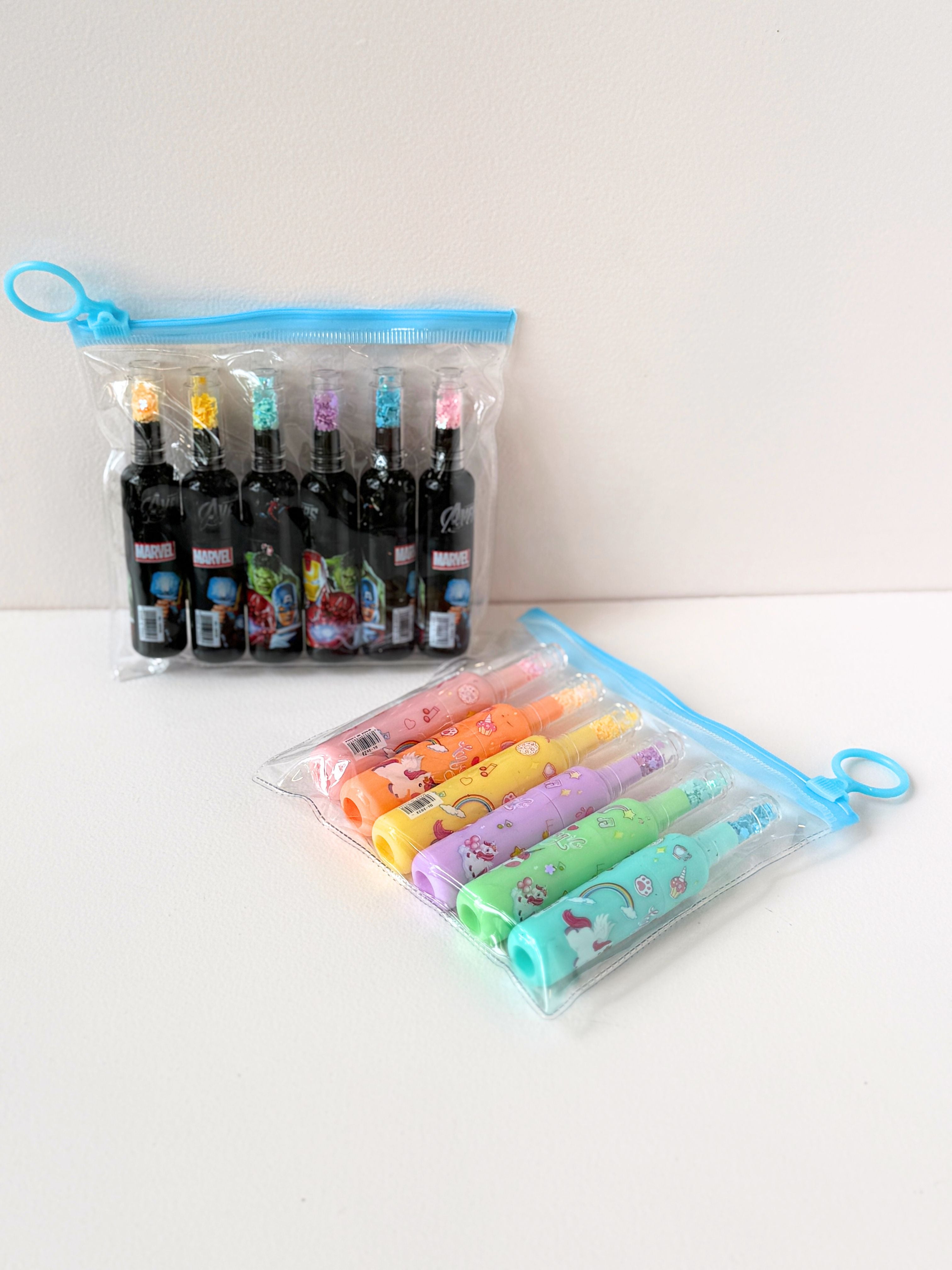 Glitter Gel Pen Set – Marvel Heroes & Magical Unicorn Variations (7 Pens Each)