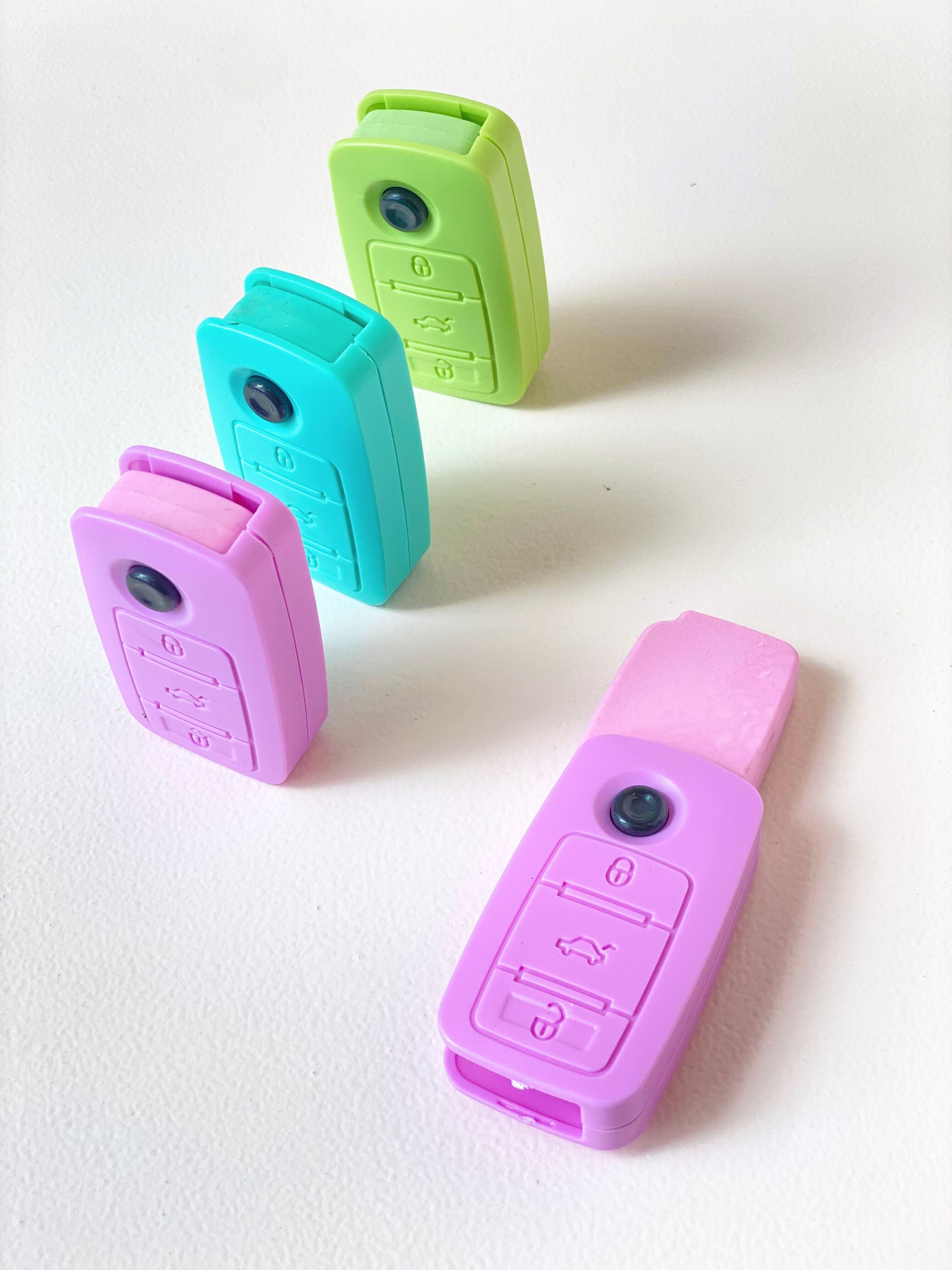 Car Key Shaped Erasers – Fun & Realistic Pastel Stationery for Kids & Gifting