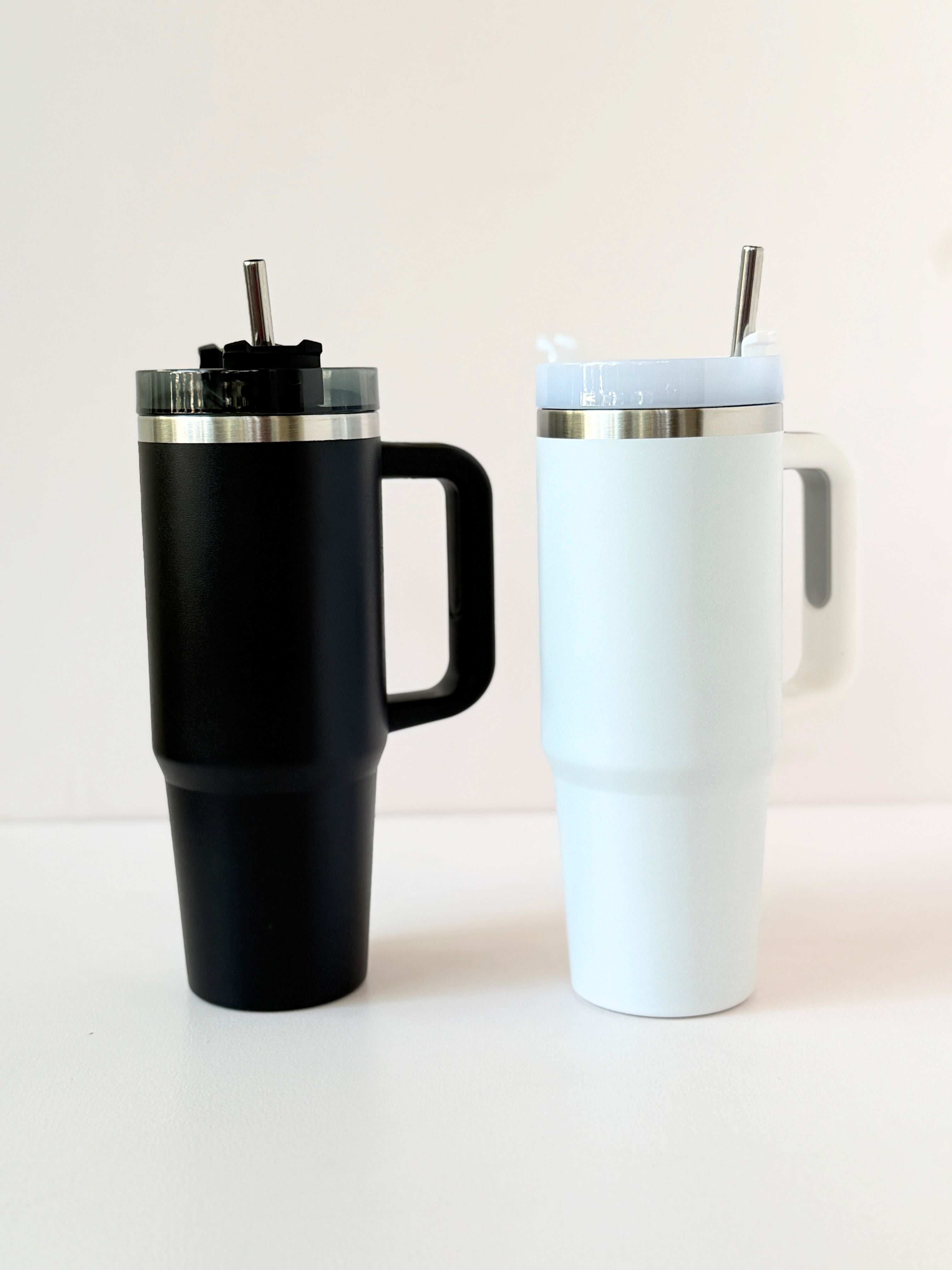 40 oz Stainless Steel Tumbler with Handle and Straw – Insulated Travel Mug