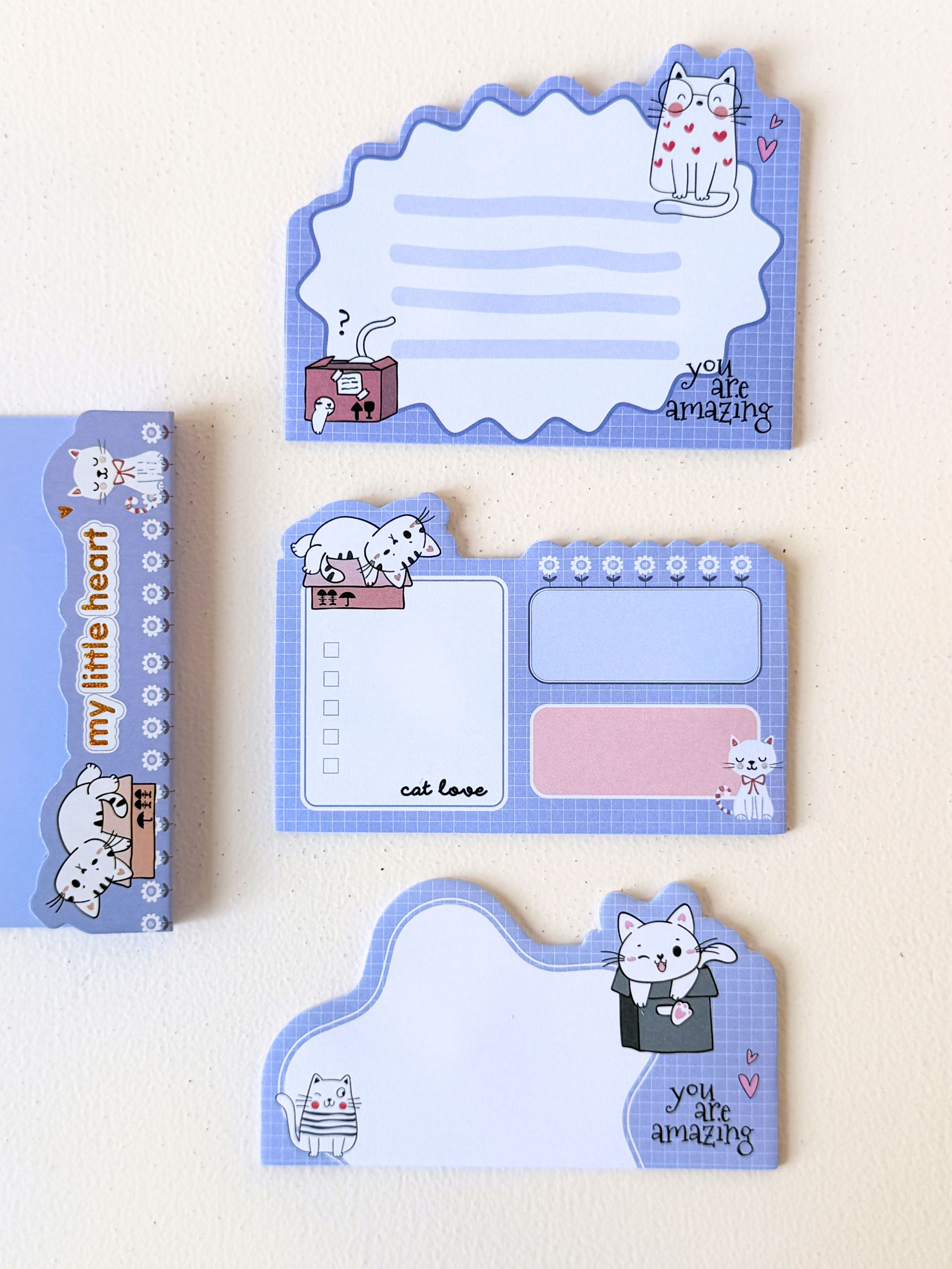 Cute Cat Sticky Notes – “My Little Heart” Cartoon Memo Pads for Journaling, School, and Office