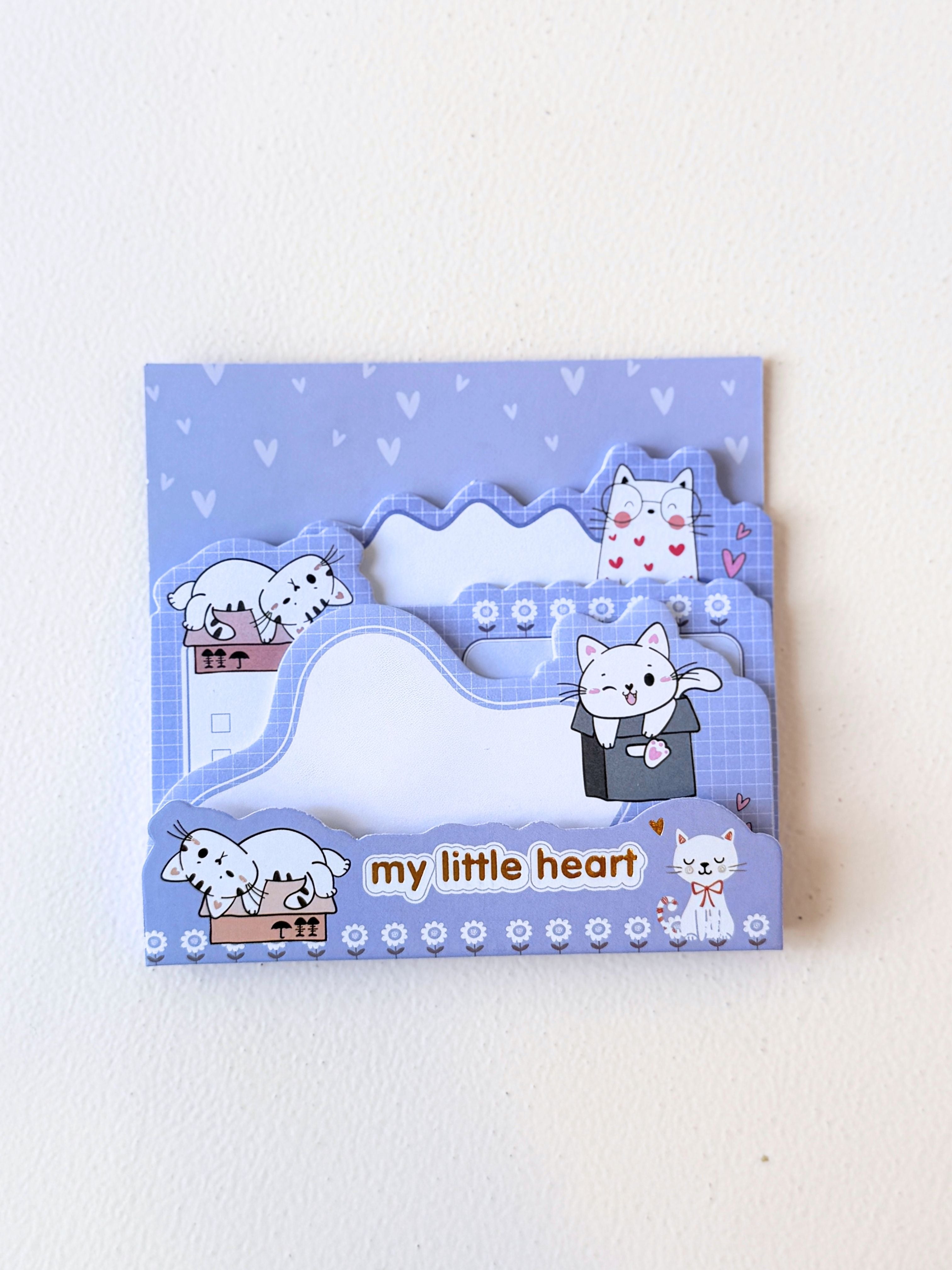 Cute Cat Sticky Notes – “My Little Heart” Cartoon Memo Pads for Journaling, School, and Office