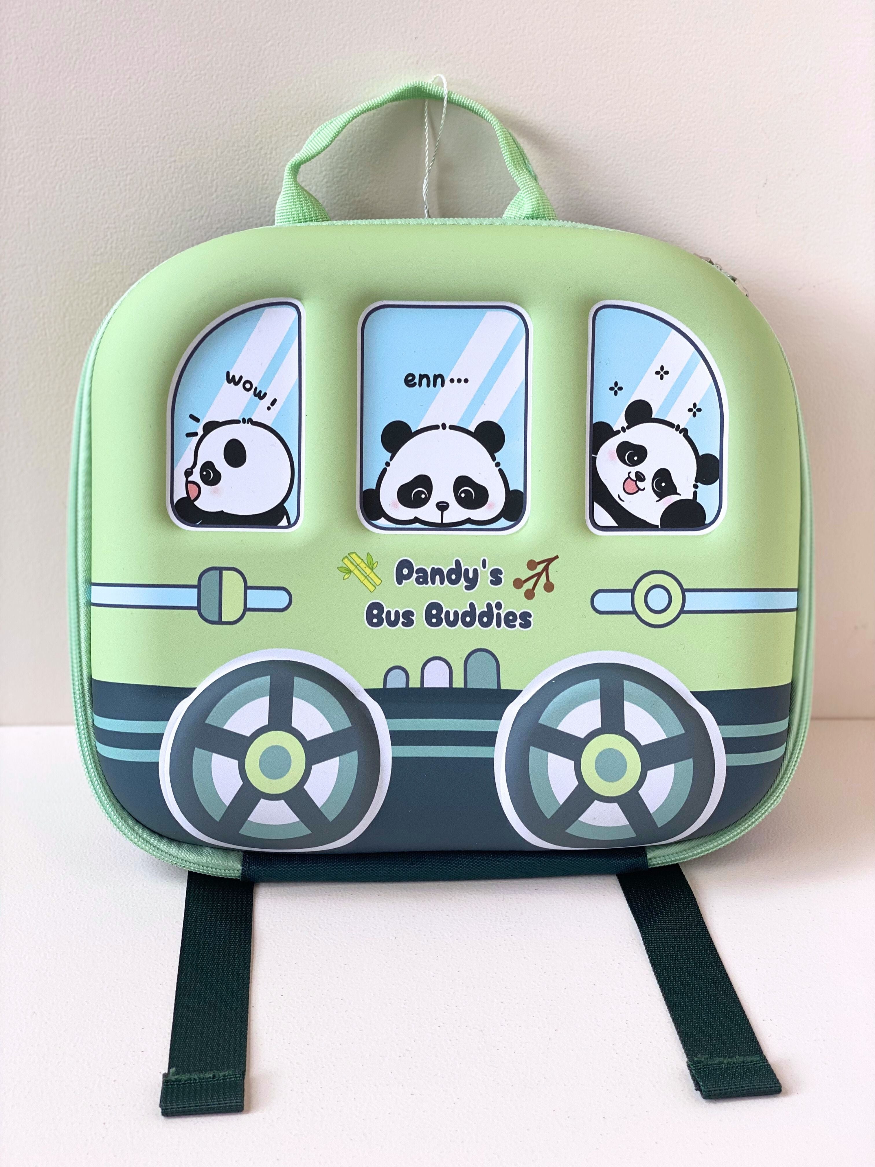 Pandy’s Bus Buddies Panda Backpack – Cute Green Cartoon School Bag for Toddlers & Kids