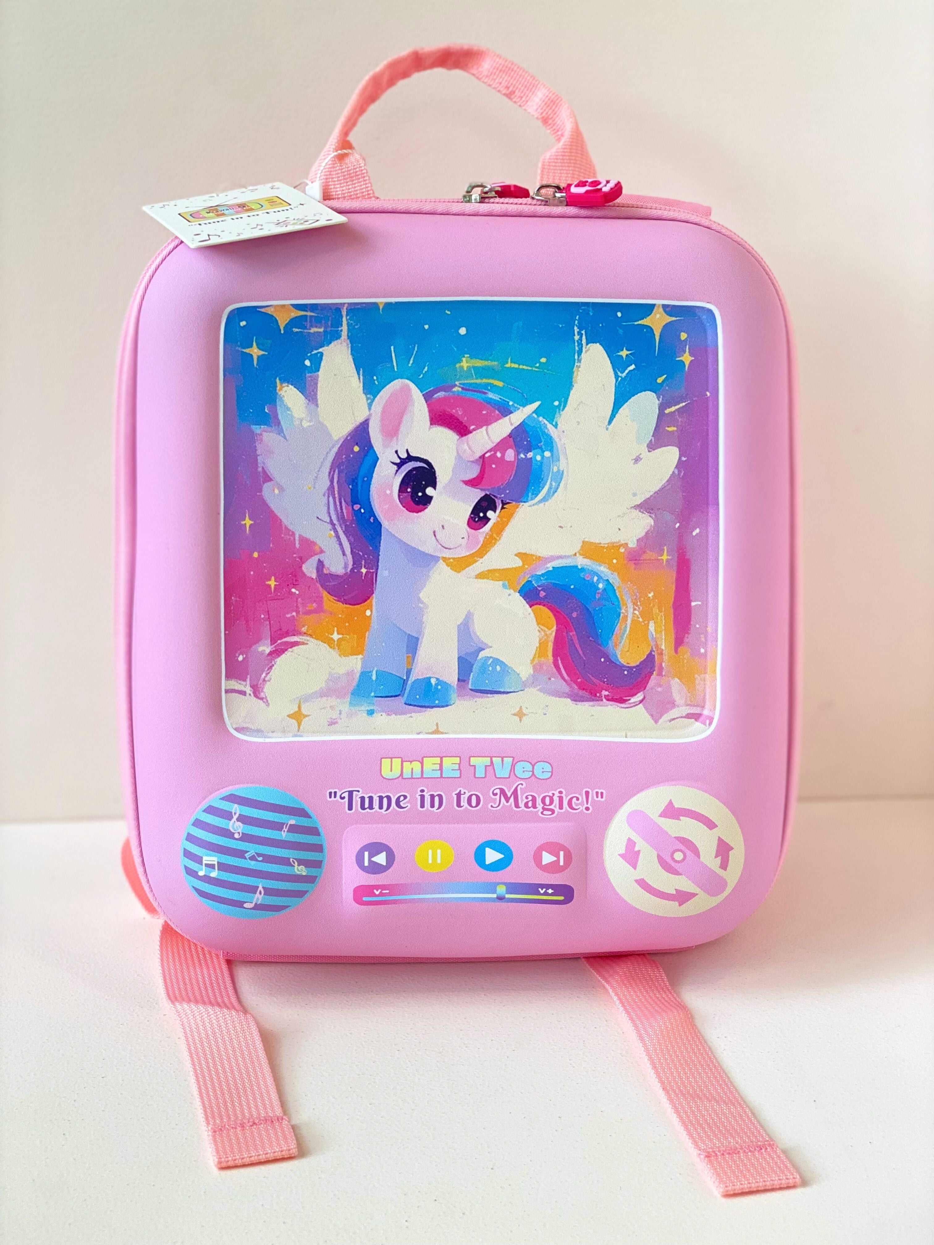 “Tune in to Magic” Unicorn TV Backpack – Pink 3D Cartoon School Bag for Kids