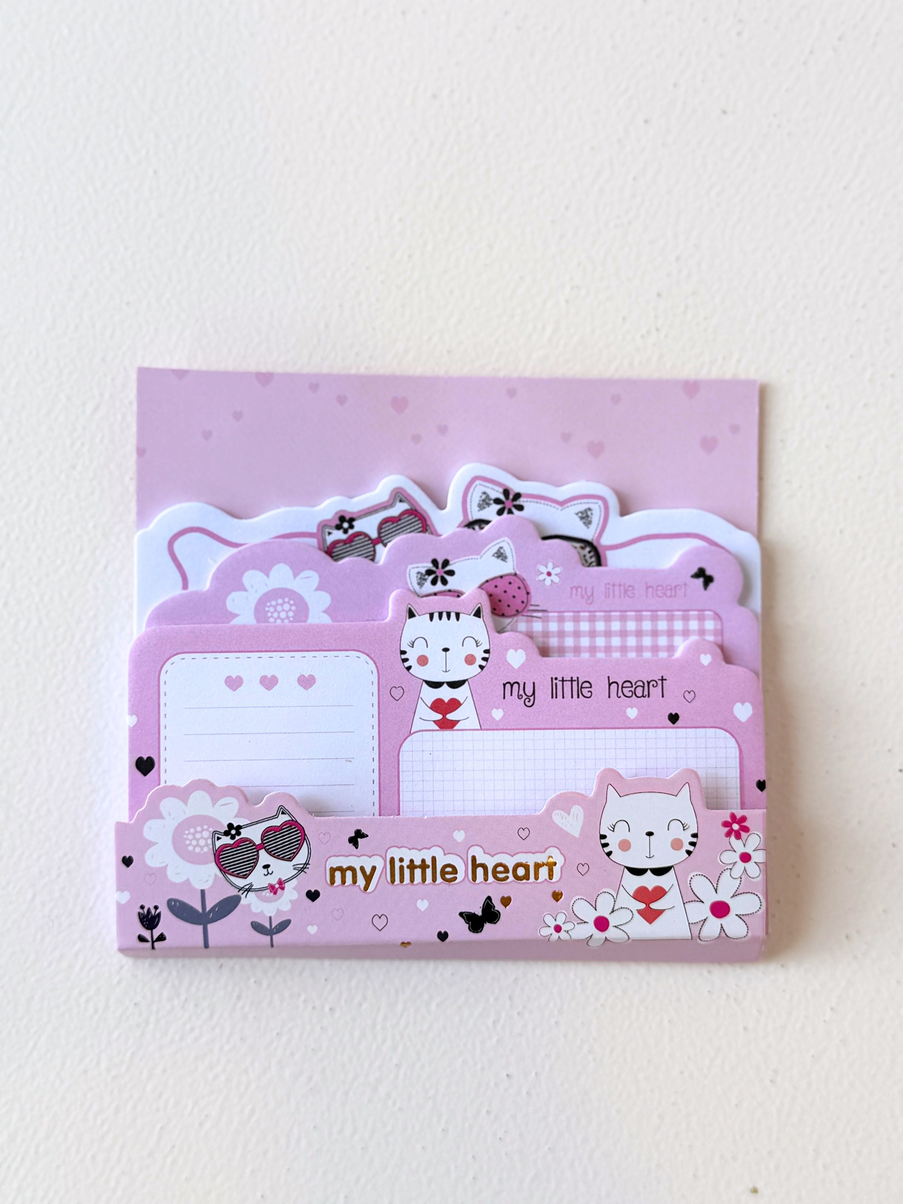 Cute Cat Sticky Notes – “My Little Heart” Cartoon Memo Pads for Journaling, School, and Office