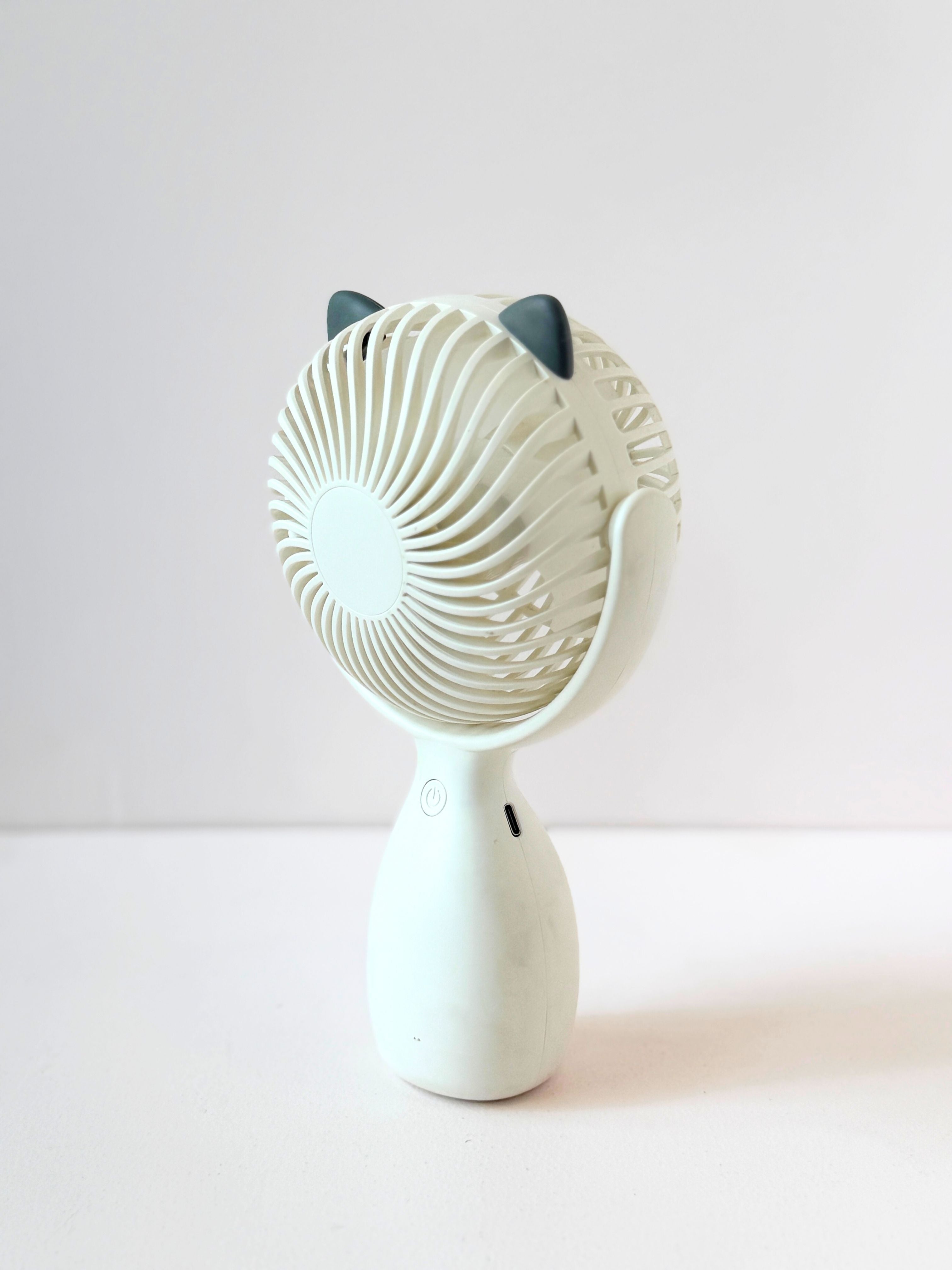 Cute Cat Ear Handheld Rechargeable Fan – Full-Size Portable USB Fan with Charging Cable