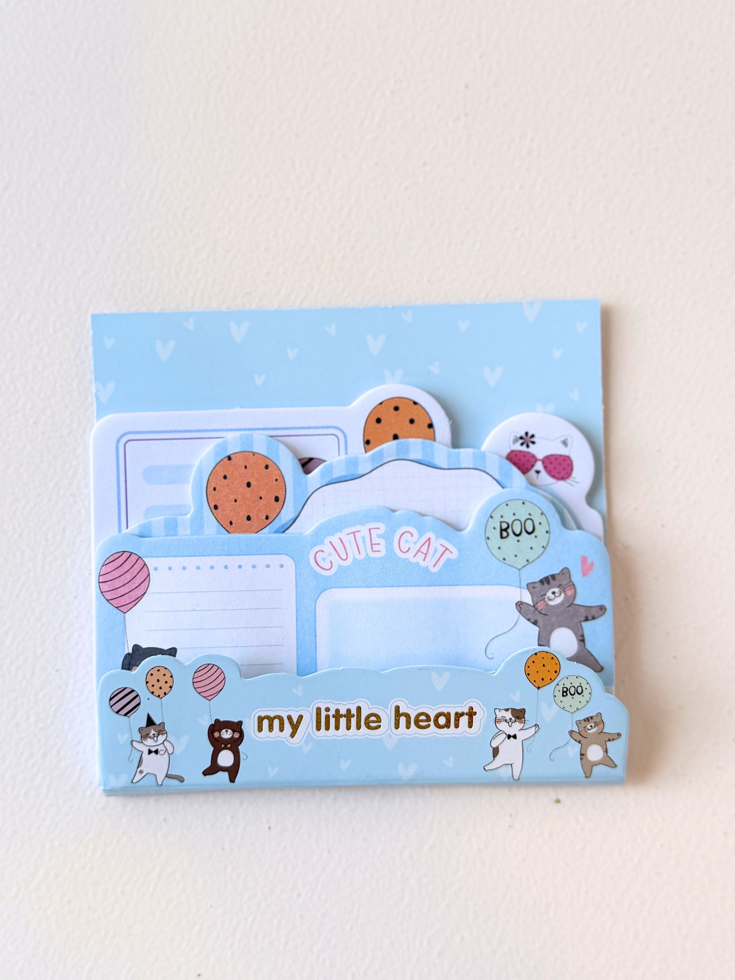 Cute Cat Sticky Notes – “My Little Heart” Cartoon Memo Pads for Journaling, School, and Office