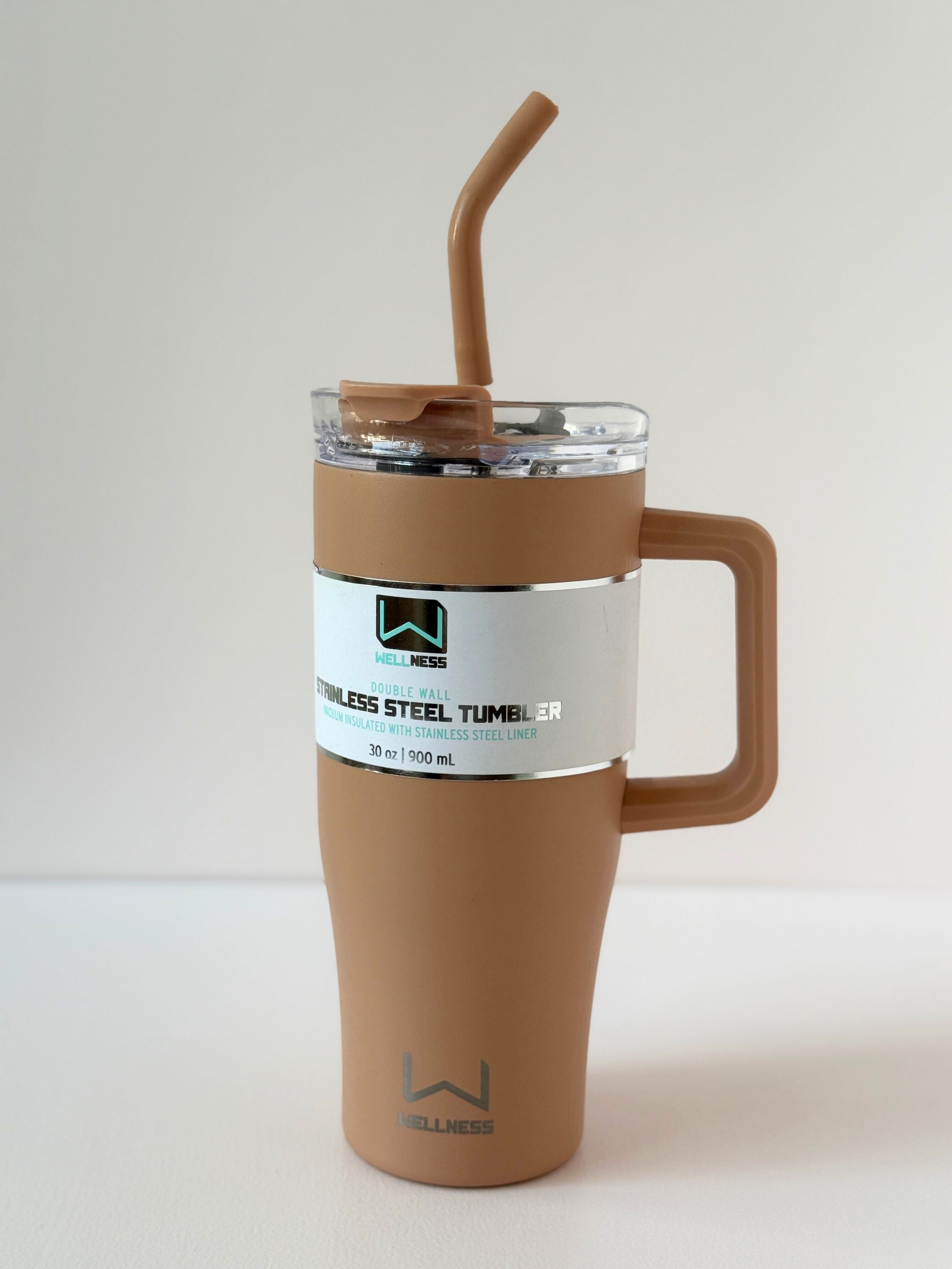 Wellness 30 oz Stainless Steel Tumbler with Handle & Straw – Vacuum Insulated Travel Mug