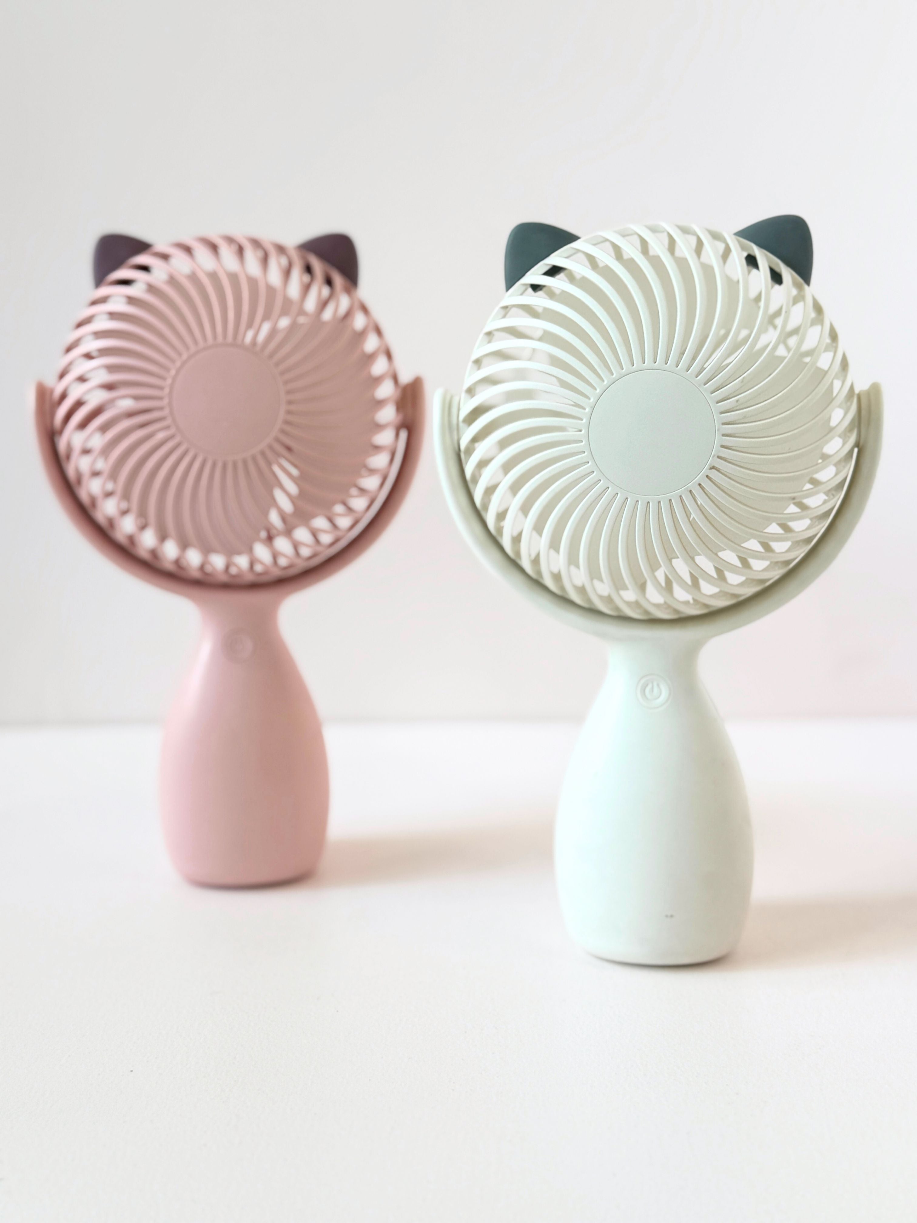 Cute Cat Ear Handheld Rechargeable Fan – Full-Size Portable USB Fan with Charging Cable