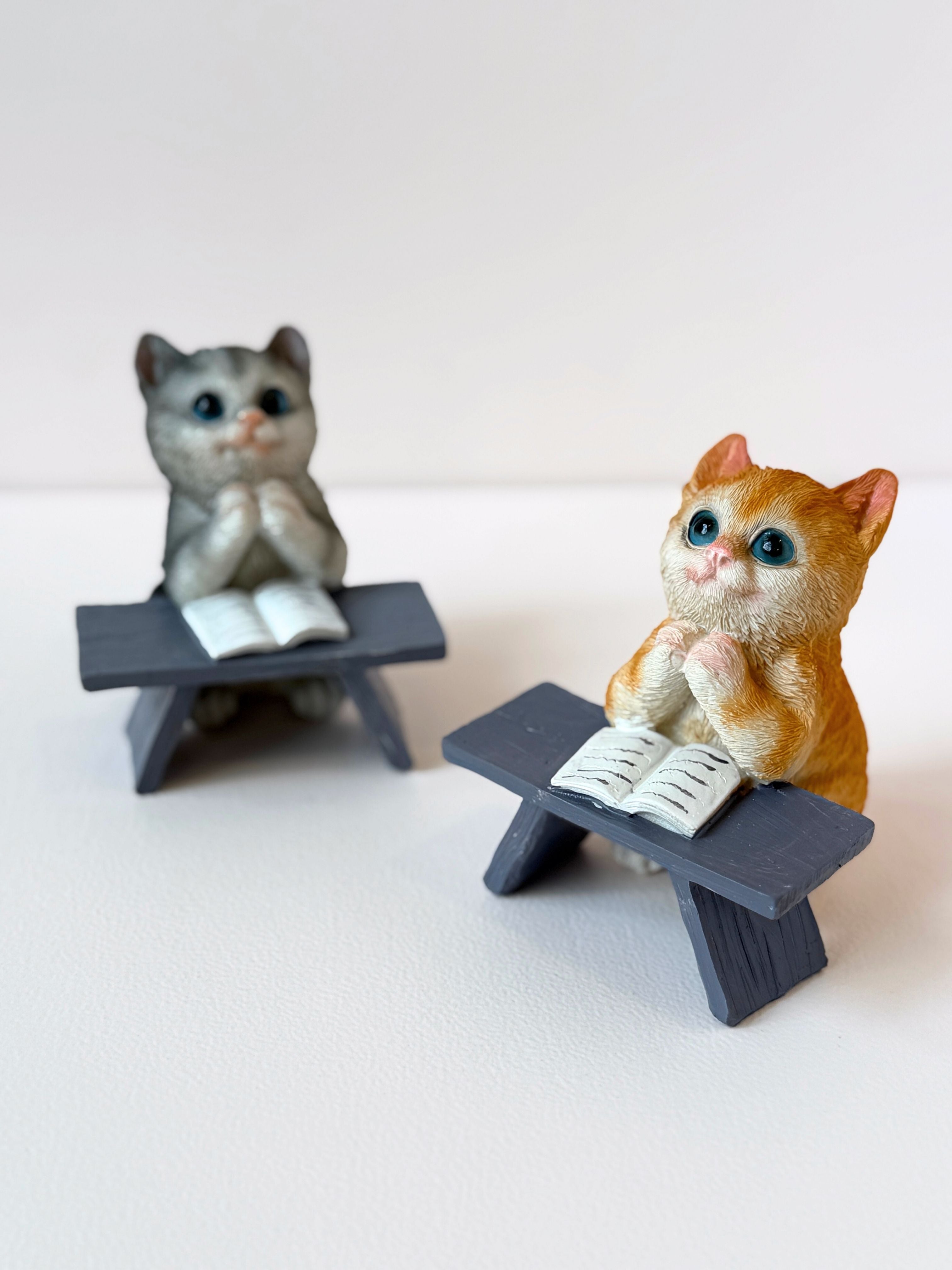“Purr-fectly Studious Cat Desk Decor” – Cute Kitty Showpiece