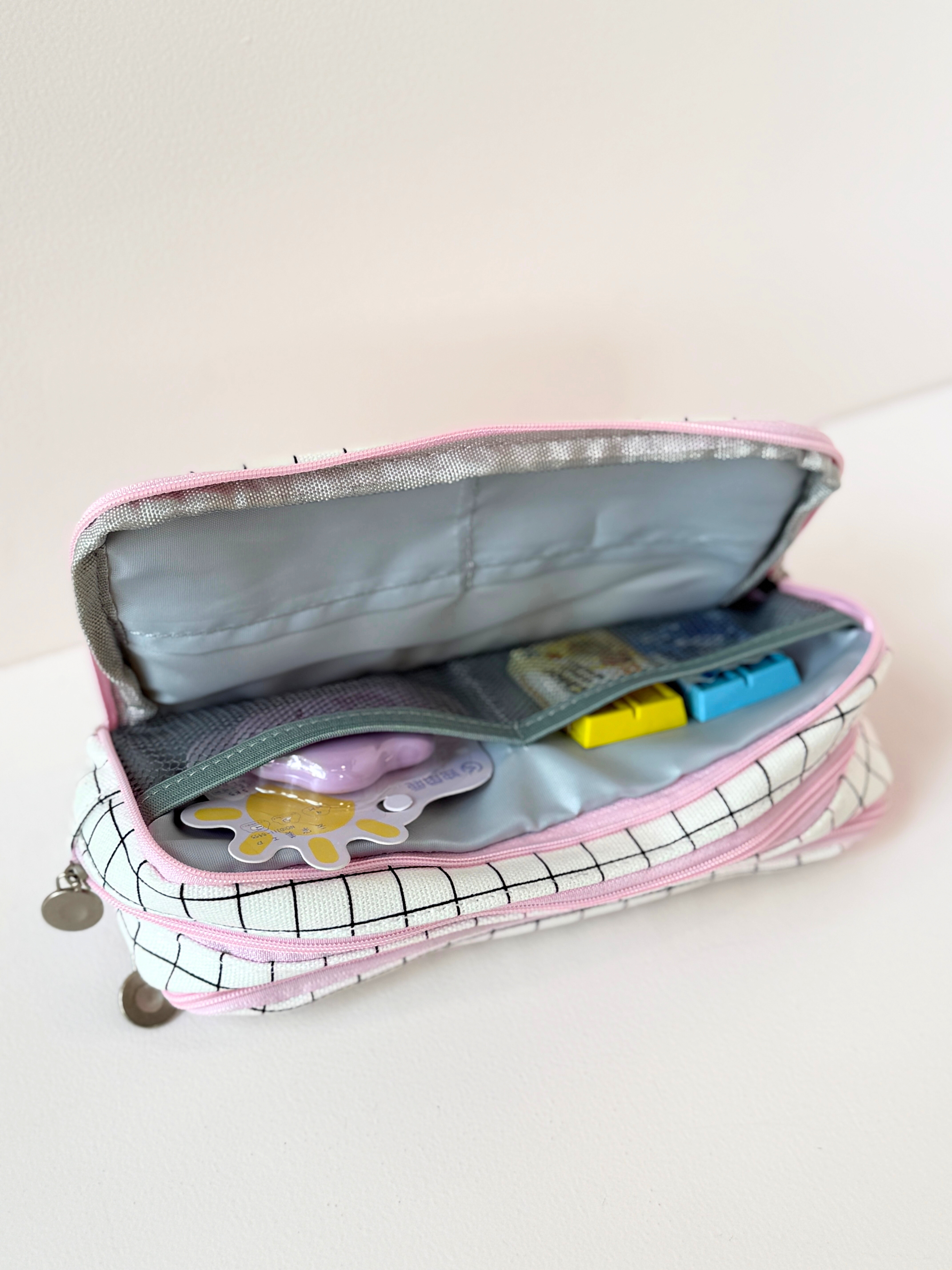 Pastel Grid Double-Layer Pencil Case – Cute & Spacious Organizer for School & Office
