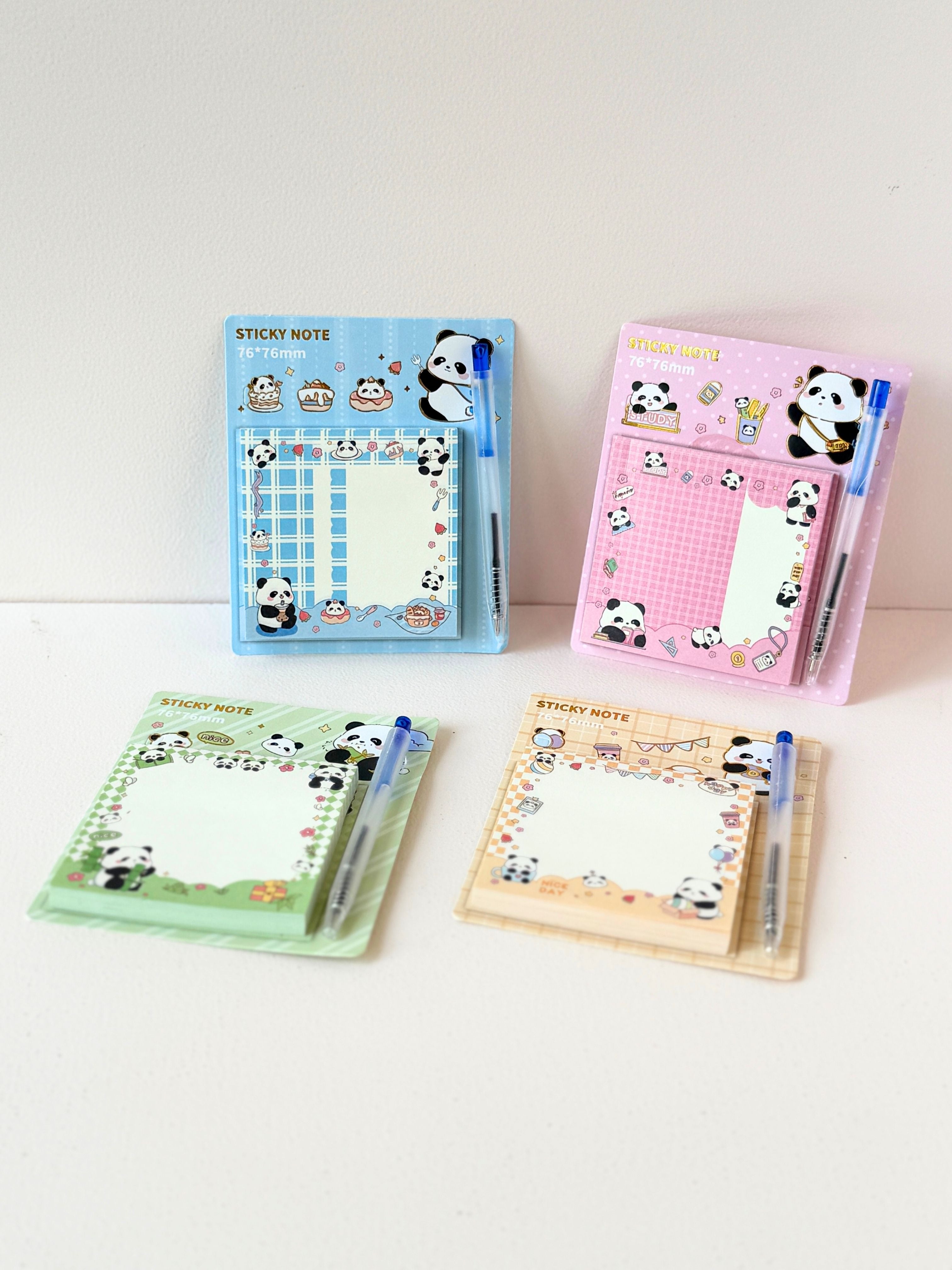 Panda Sticky Notes with Pen | 76x76mm Square Memo Pad – Cute Stationery for Notes, Journals & Gifts