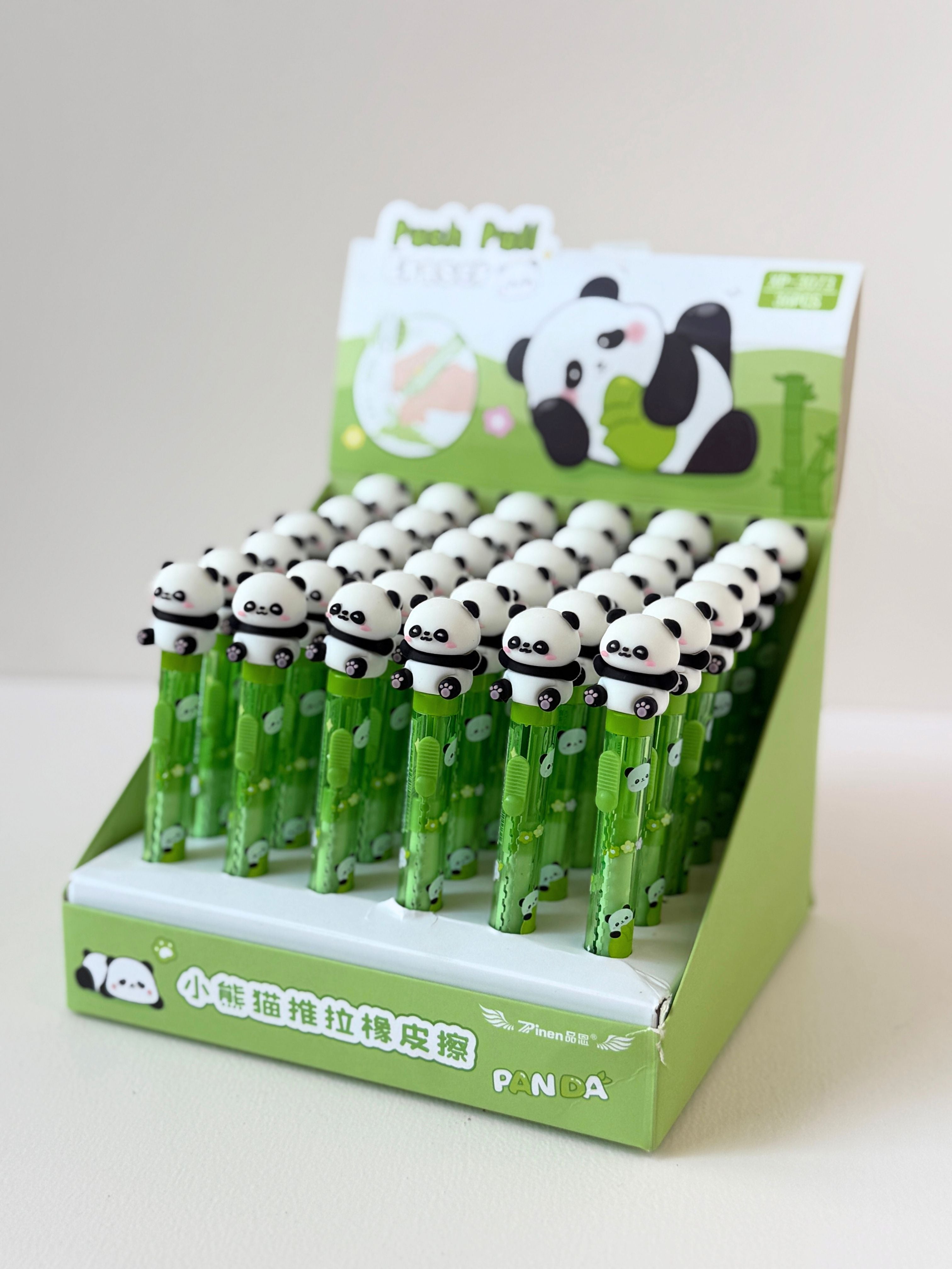 Cute Panda Push-Pull Telescopic Eraser – Green Edition