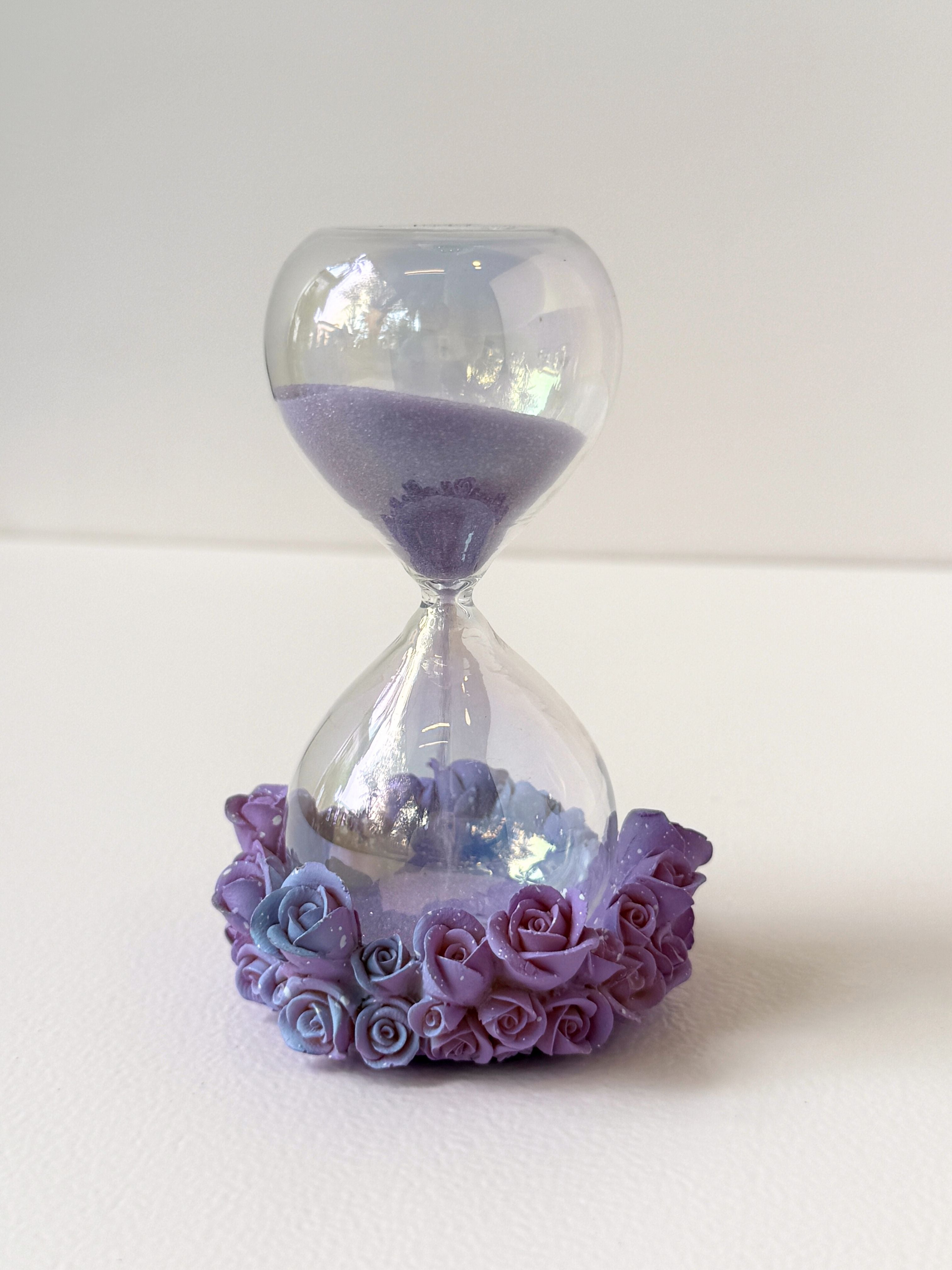 Enchanted Bloom Hourglass – Pastel Sand Timer with Rose Detailing