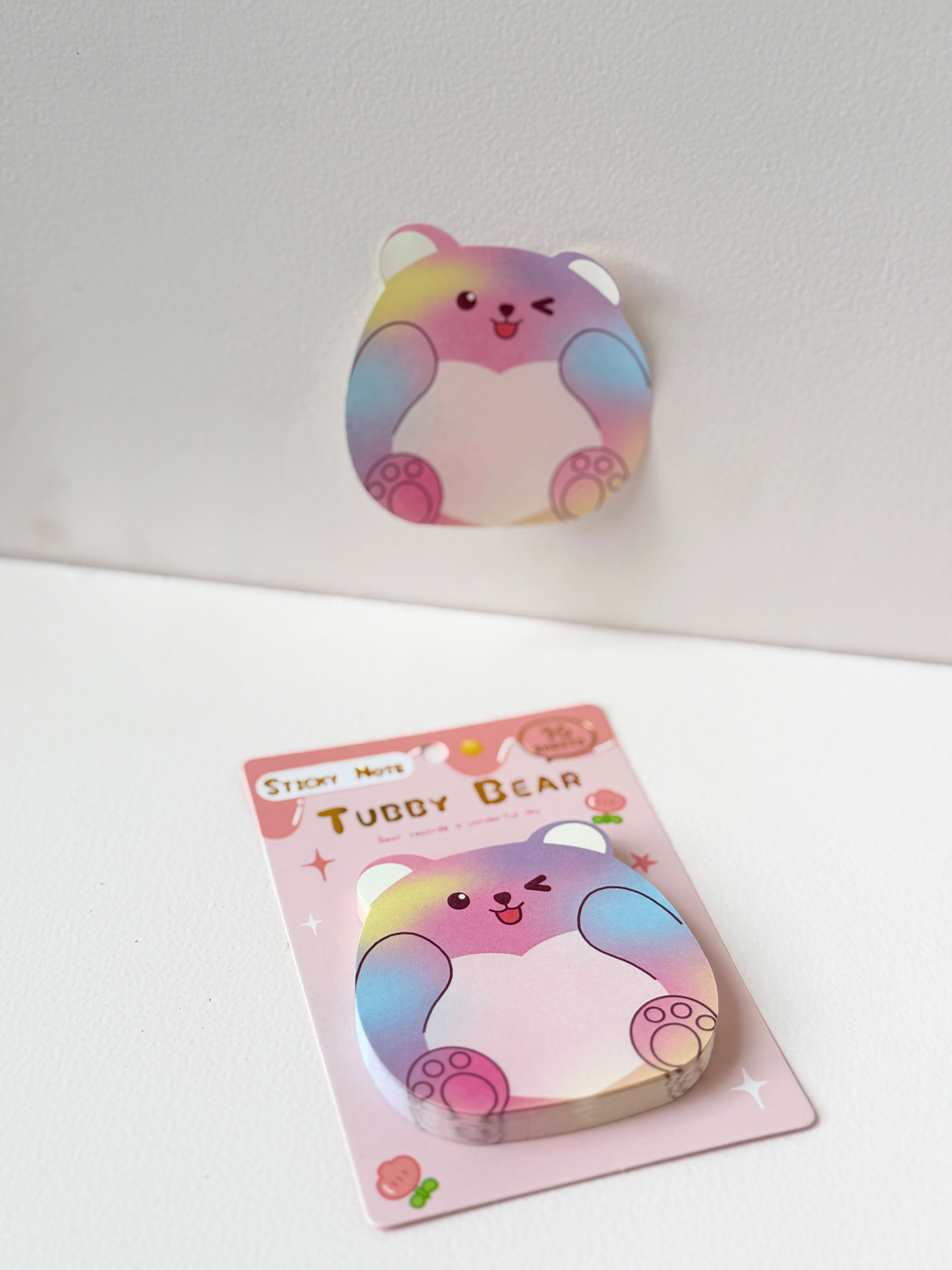 Tubby Bear Rainbow Sticky Notes – 70 Sheets Kawaii Animal Memo Pad