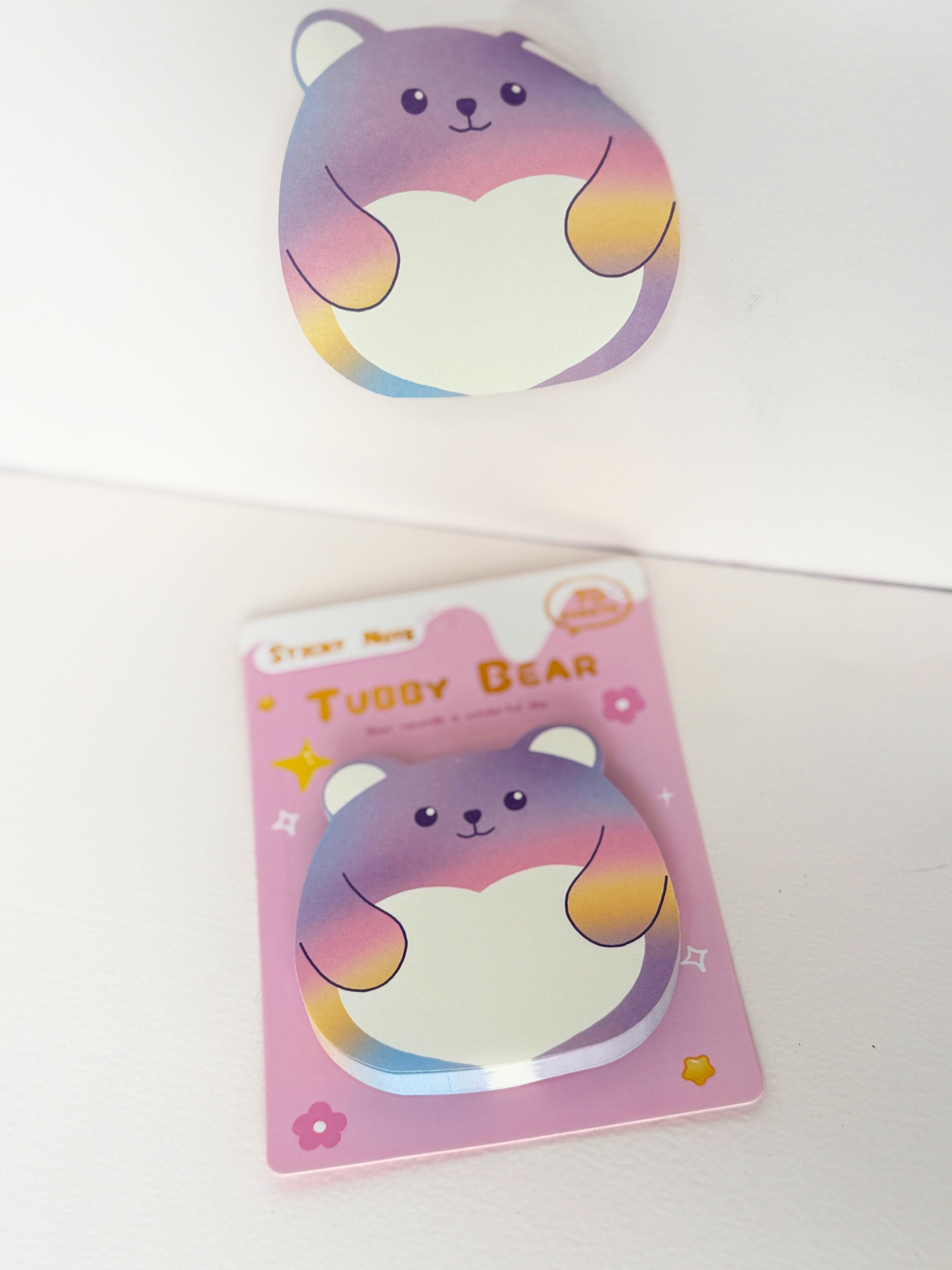 Tubby Bear Rainbow Sticky Notes – 70 Sheets Kawaii Animal Memo Pad