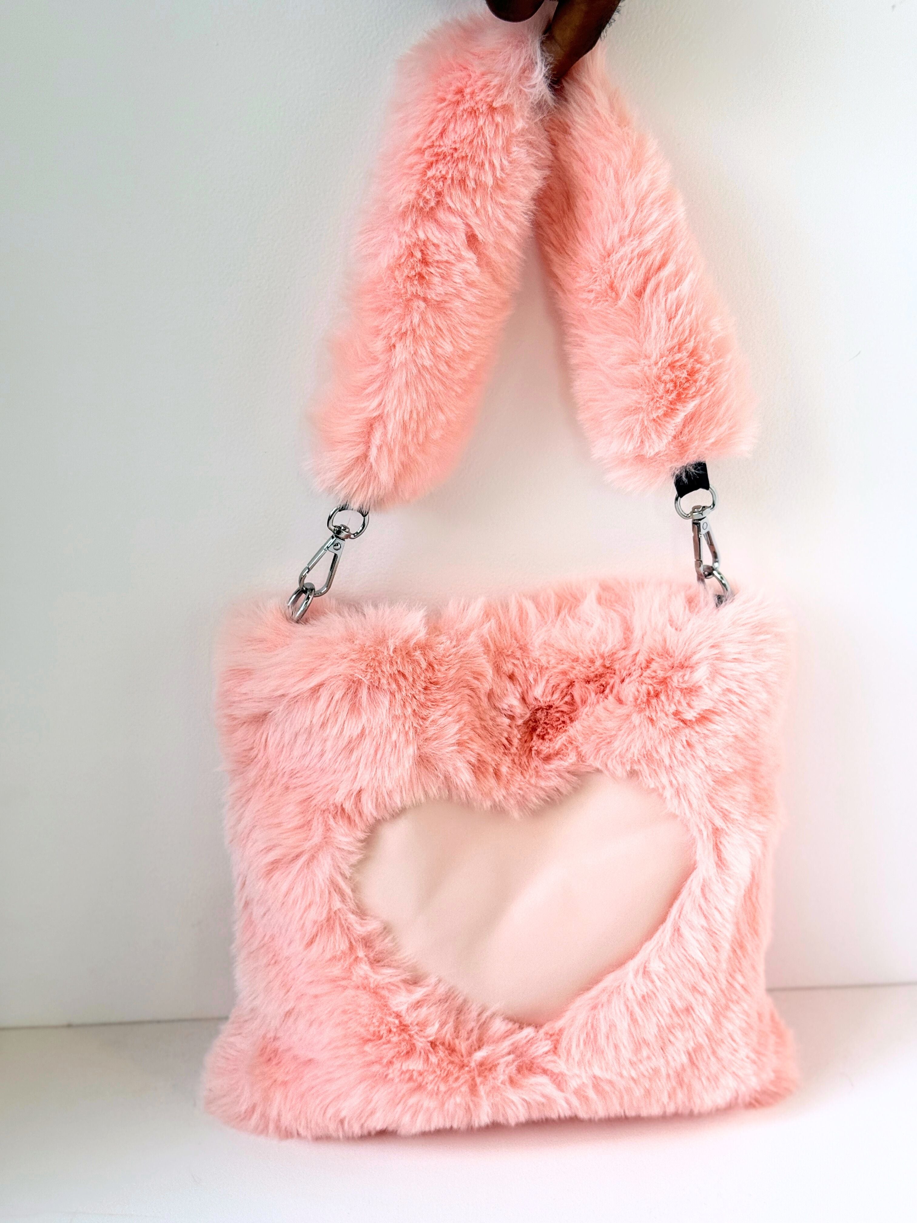 Plush Heart-Panel Furry Bags – Soft, Sweet & Stylish for All Ages