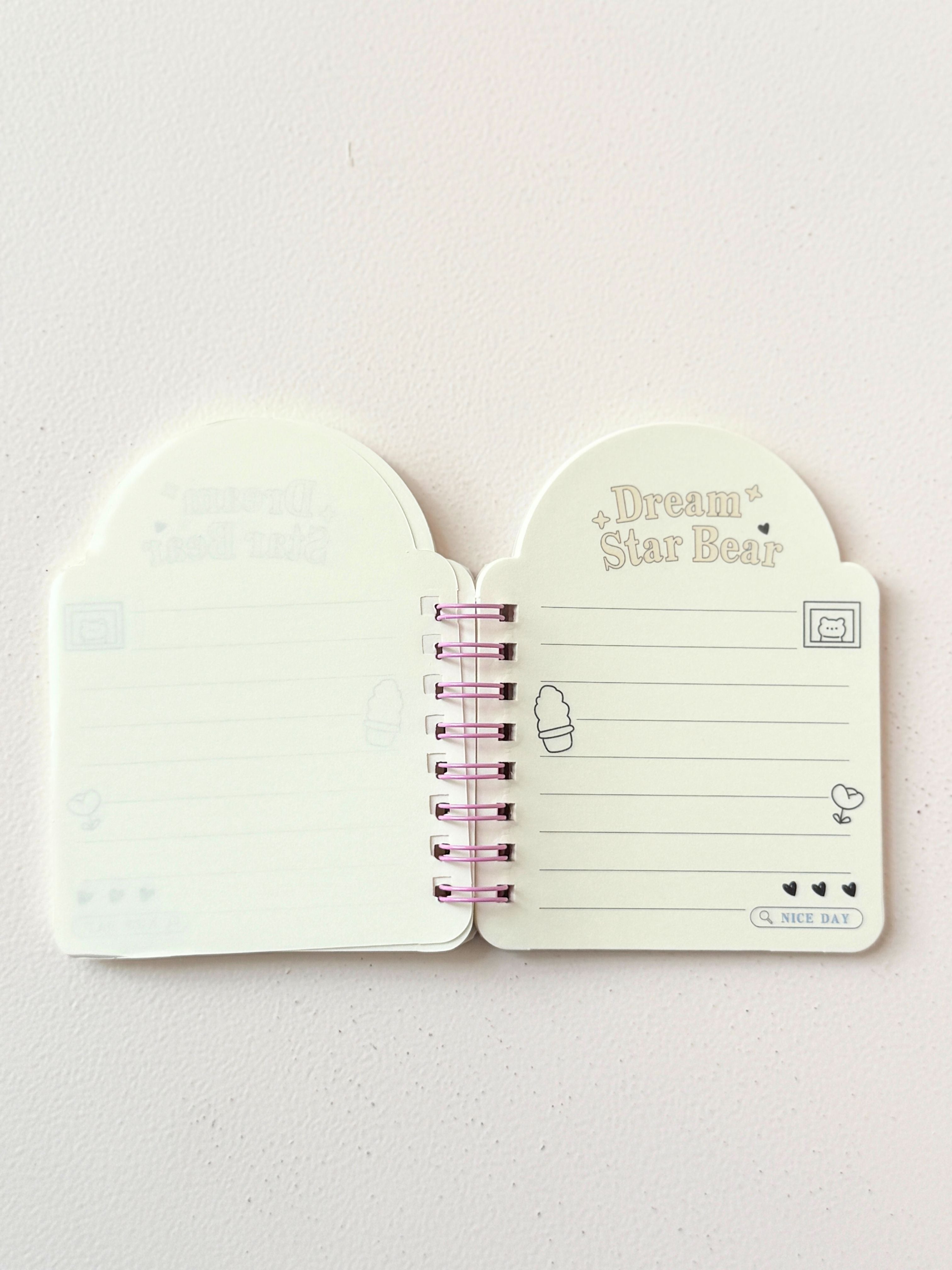 Dream Star Bear Mini Spiral Notebook – Cute Shaped Stationery