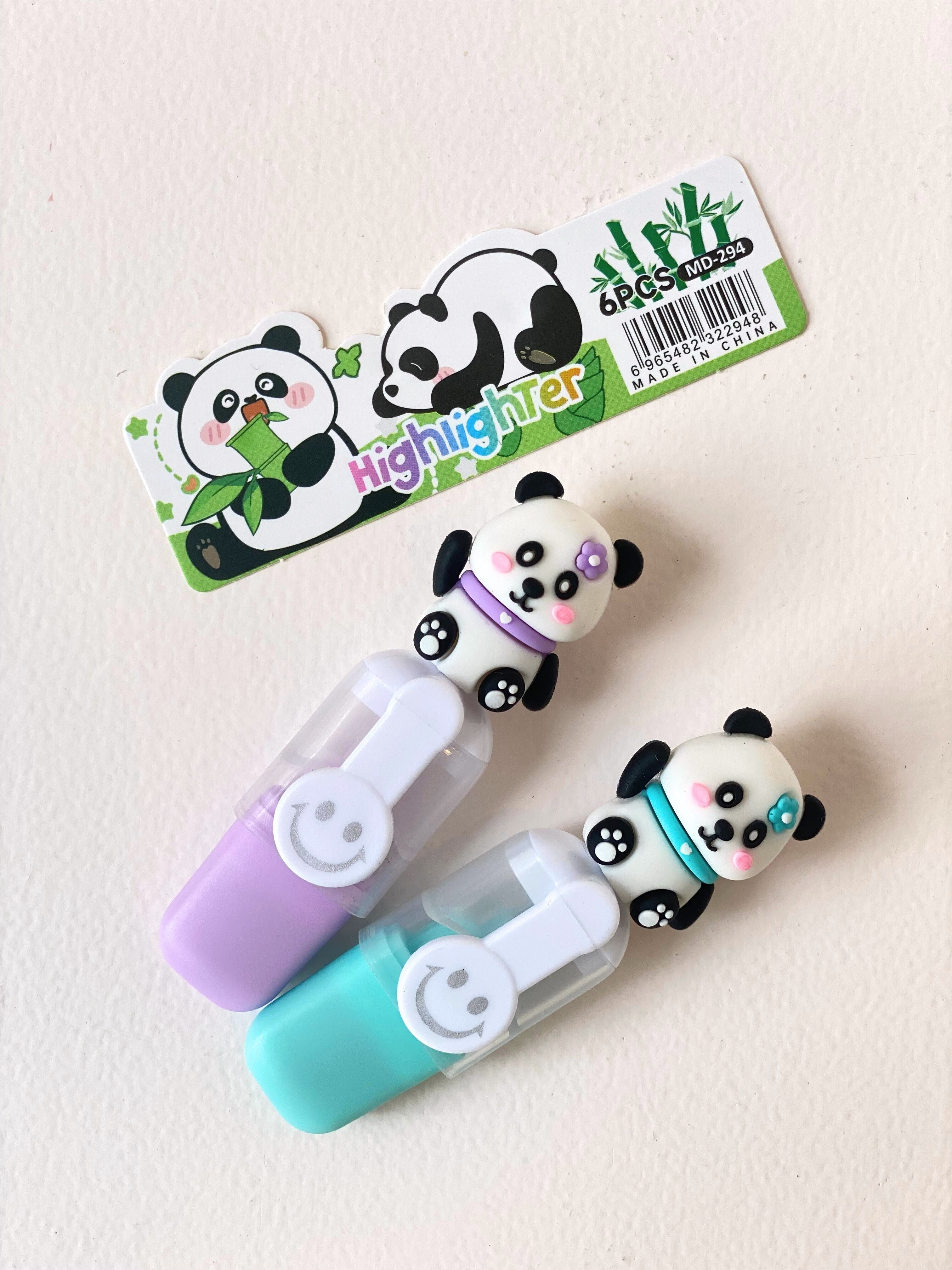 Panda Highlighter Set – 6 Cute Pastel Mini Markers (With Zip Pouch)