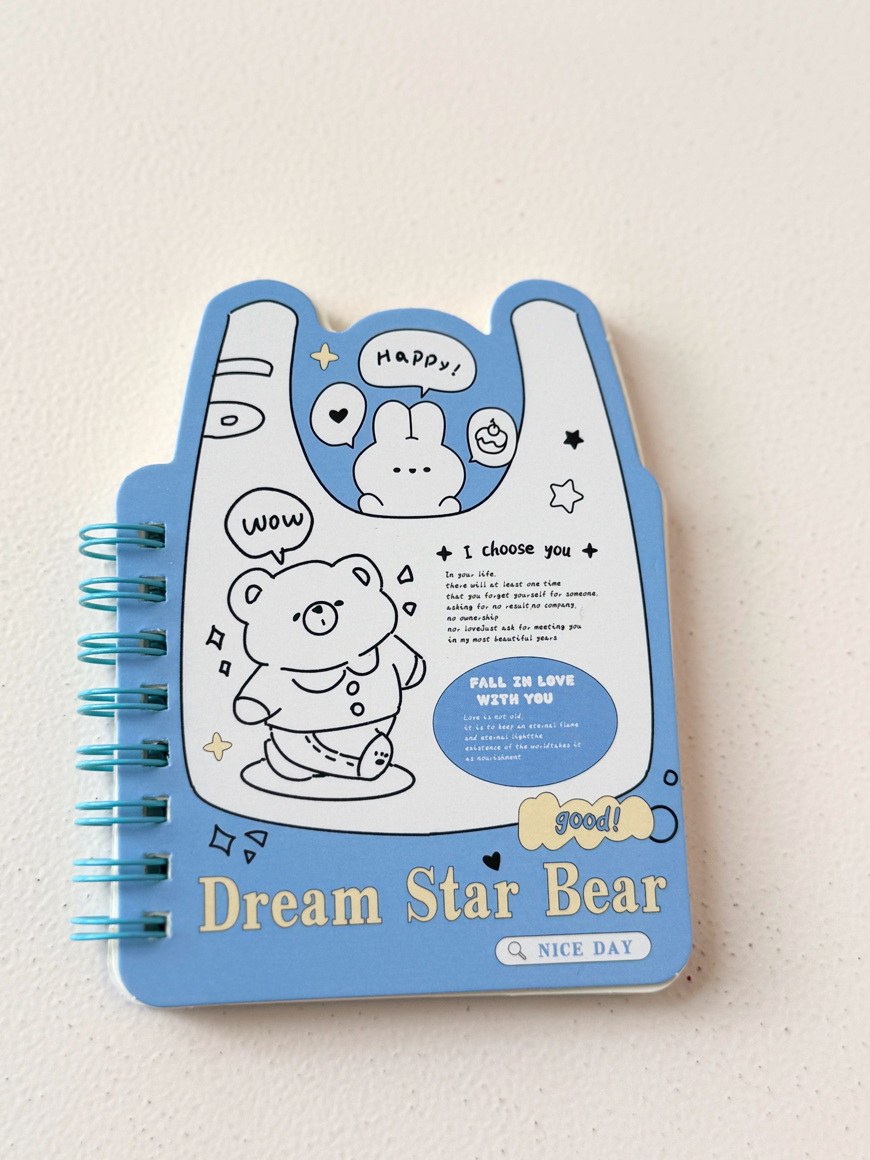 Dream Star Bear Mini Spiral Notebook – Cute Shaped Stationery
