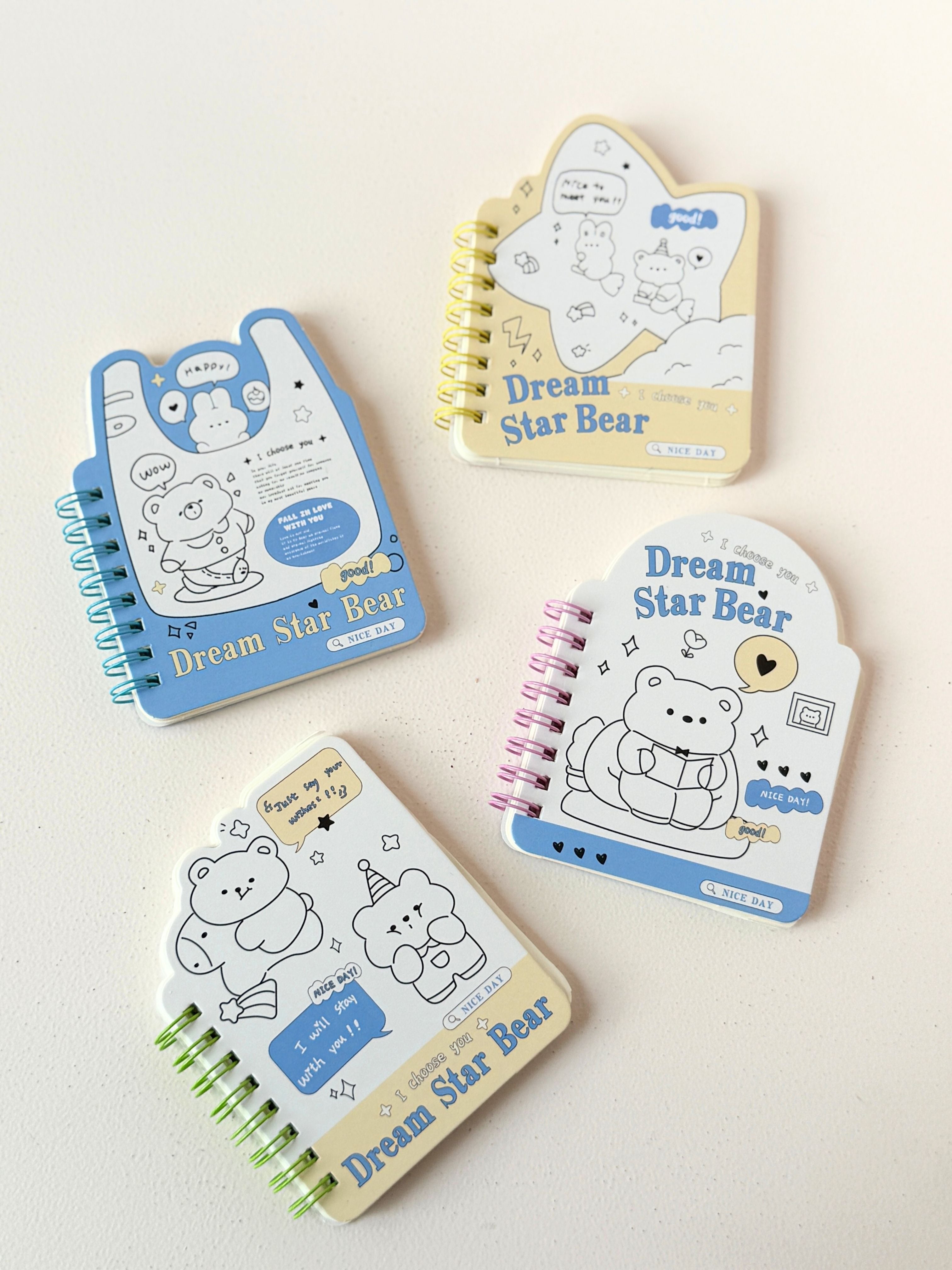 Dream Star Bear Mini Spiral Notebook – Cute Shaped Stationery