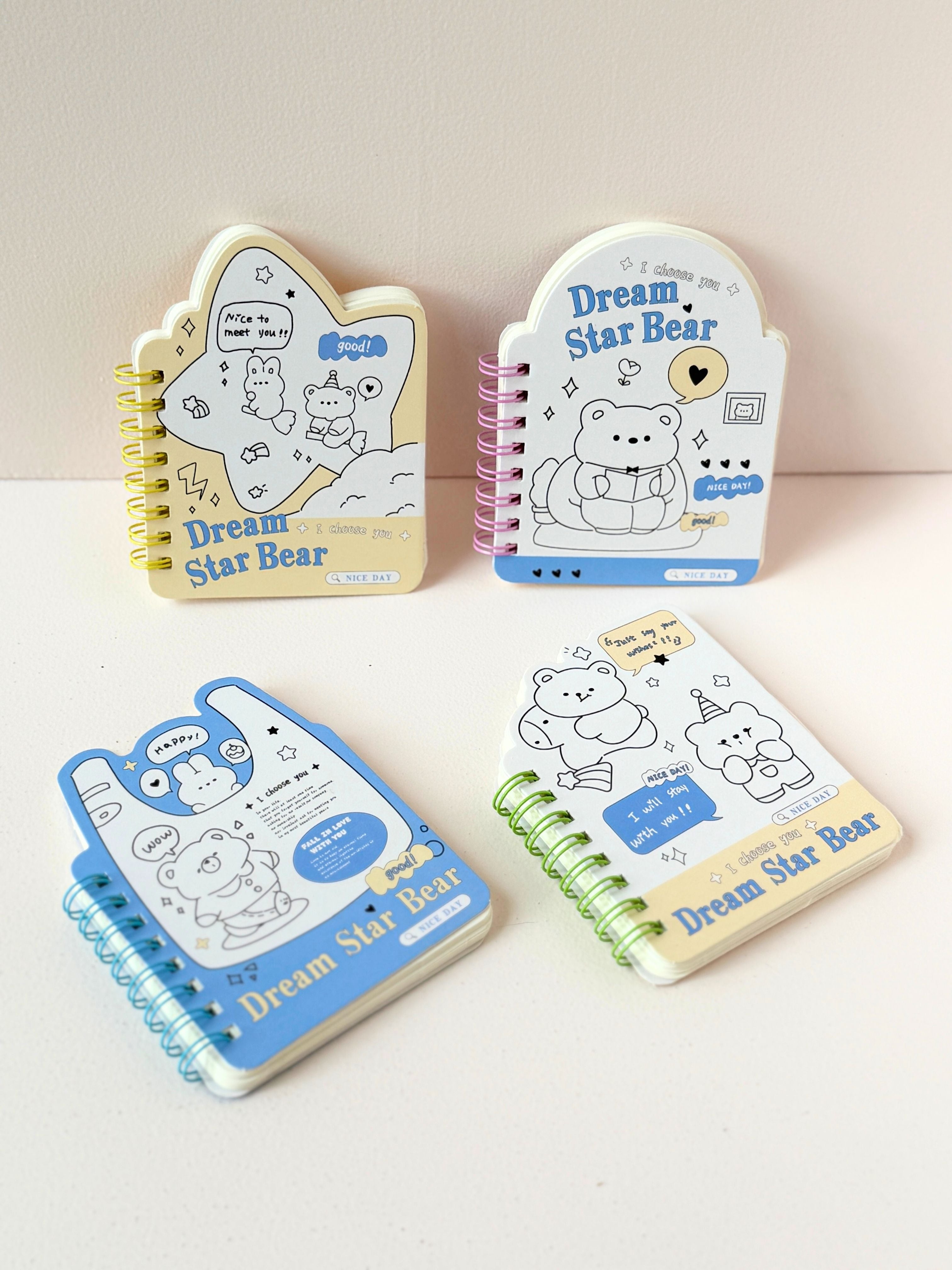 Dream Star Bear Mini Spiral Notebook – Cute Shaped Stationery