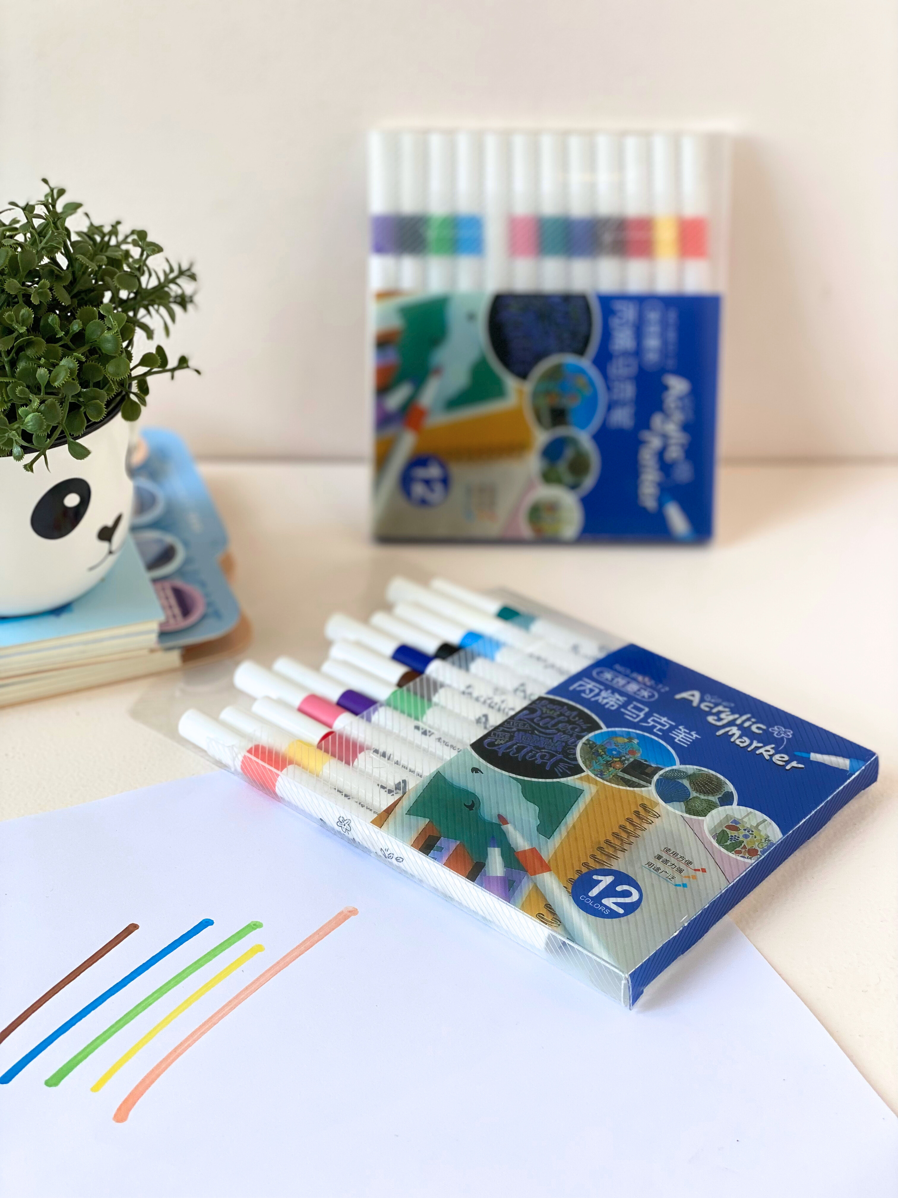 12-Color Acrylic Marker Pen Set – Waterproof Paint Pens for Rock, Wood, Glass, DIY Crafts & More