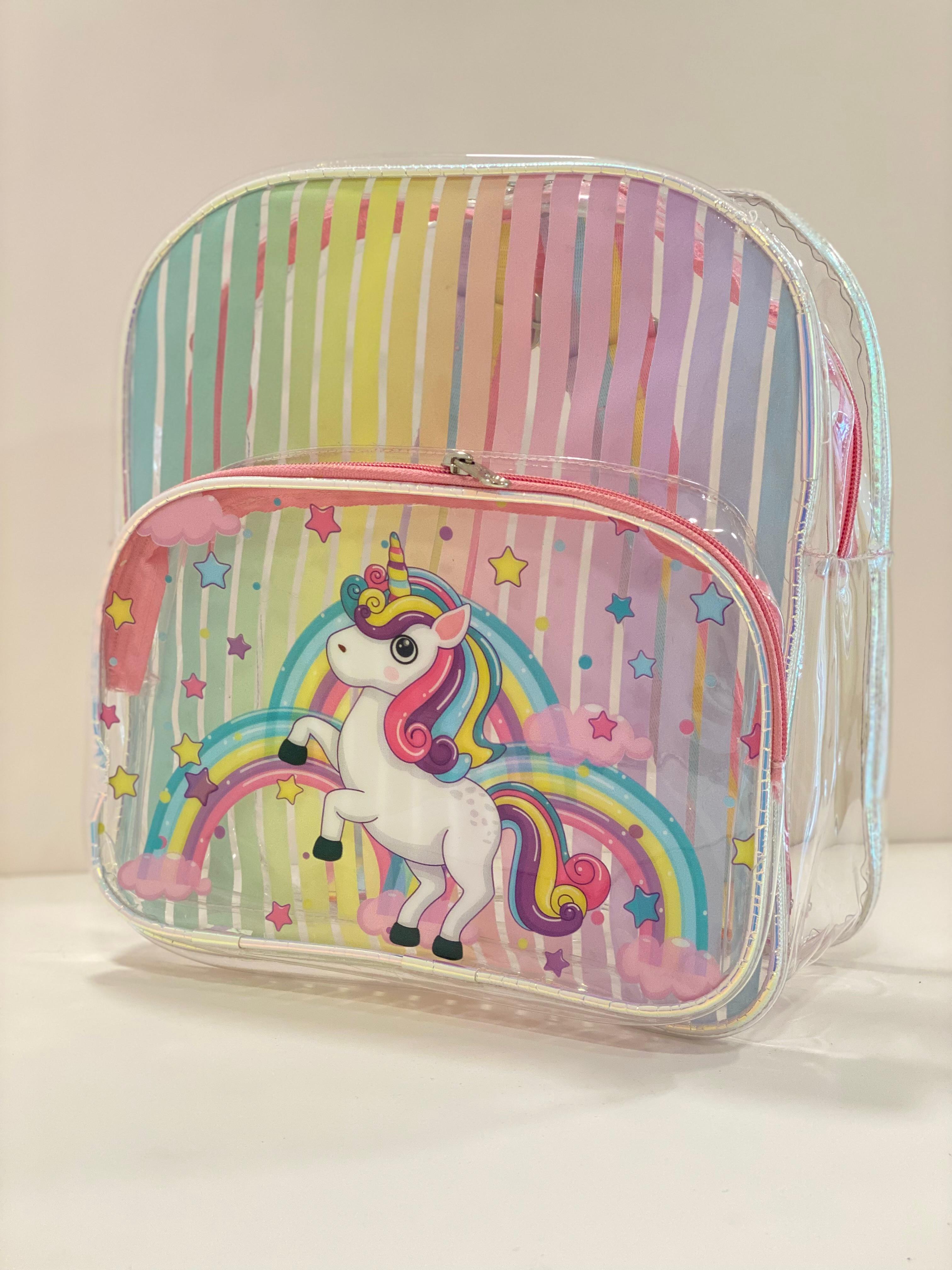 clear rainbow mini backpack Cute Unicorn Transparent Backpack for Kids – Rainbow Clear Mini School – PropFactory