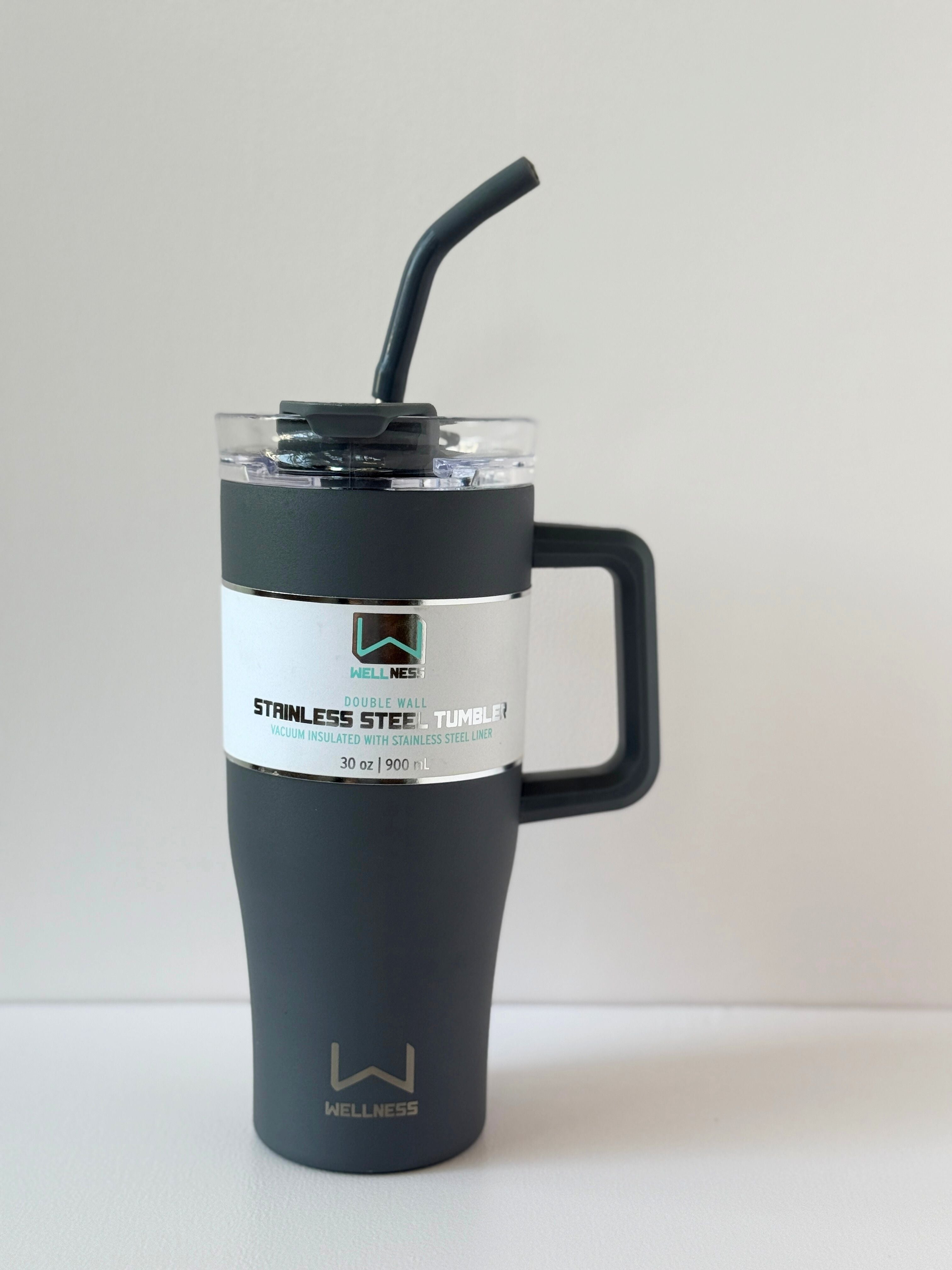 Wellness 30 oz Stainless Steel Tumbler with Handle & Straw – Vacuum Insulated Travel Mug