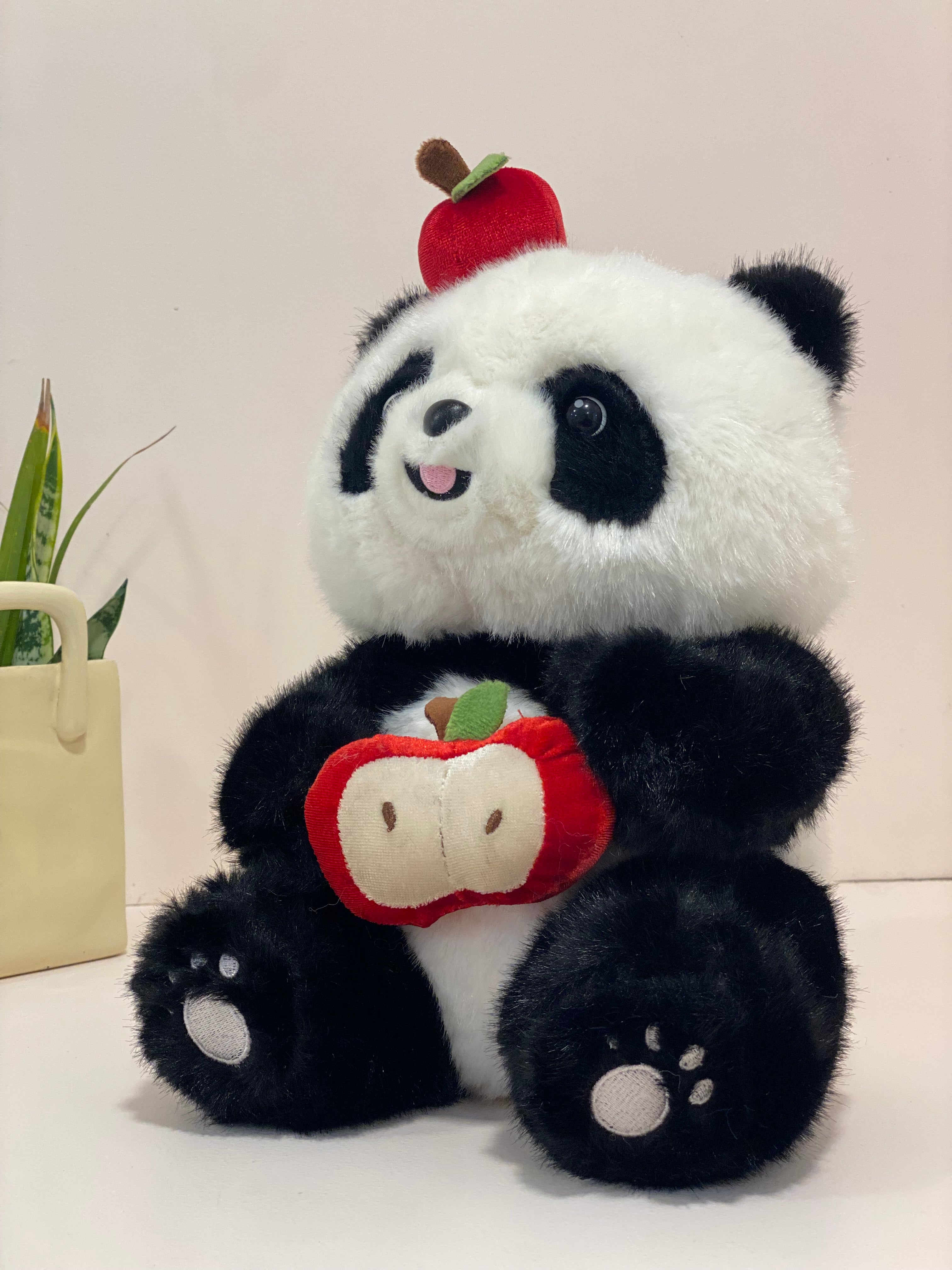 Cute Panda Soft Toy with Apple& Apple Cap – Premium Plush Stuffed Animal for Kids & Gifts