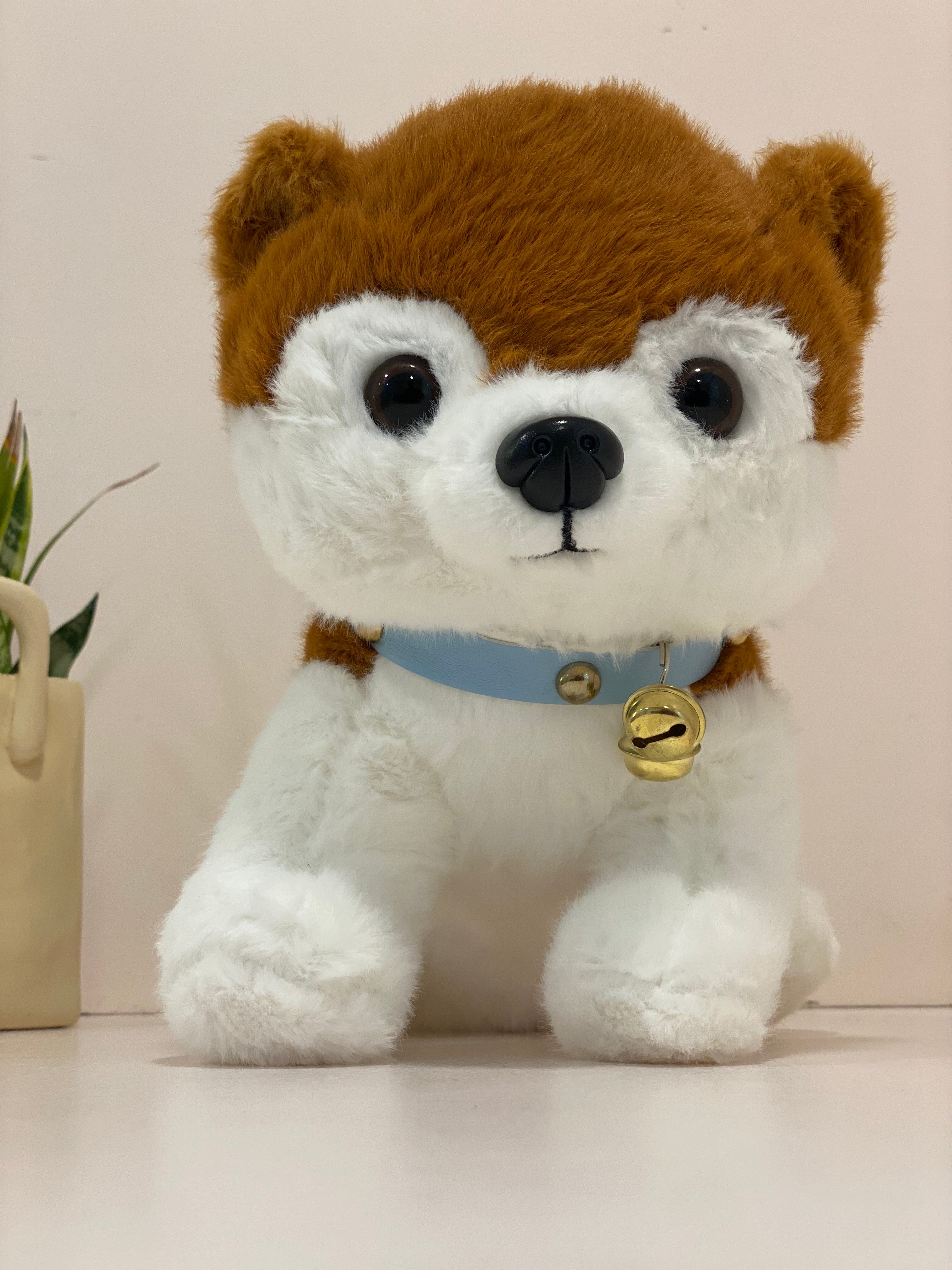 Cute Brown Husky Puppy Soft Toy with Bell Collar – Plush Dog Teddy for Kids & Gifting