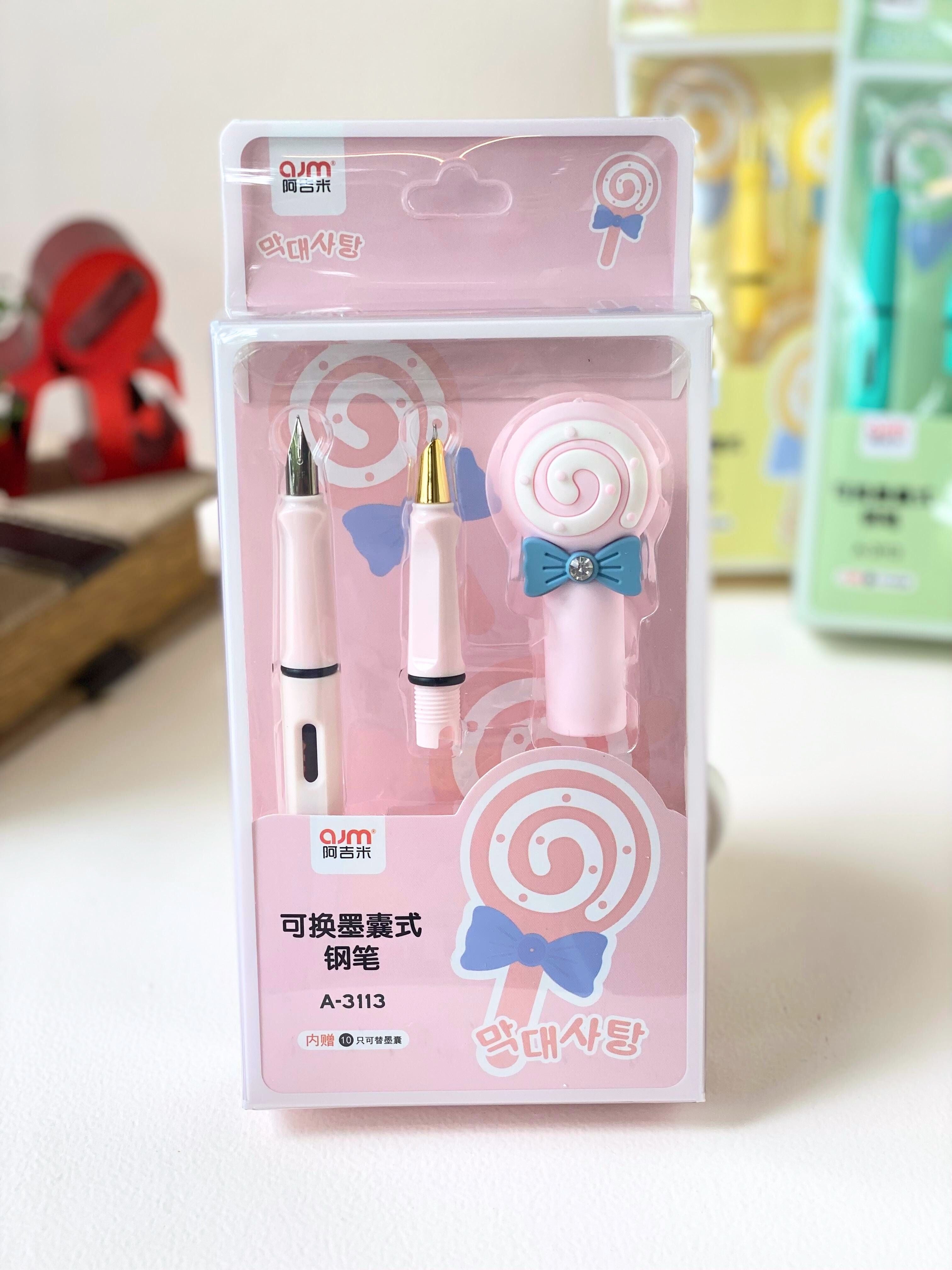 Lollipop-Themed Refillable Fountain Pen Set – Cute & Colorful Writing Kit