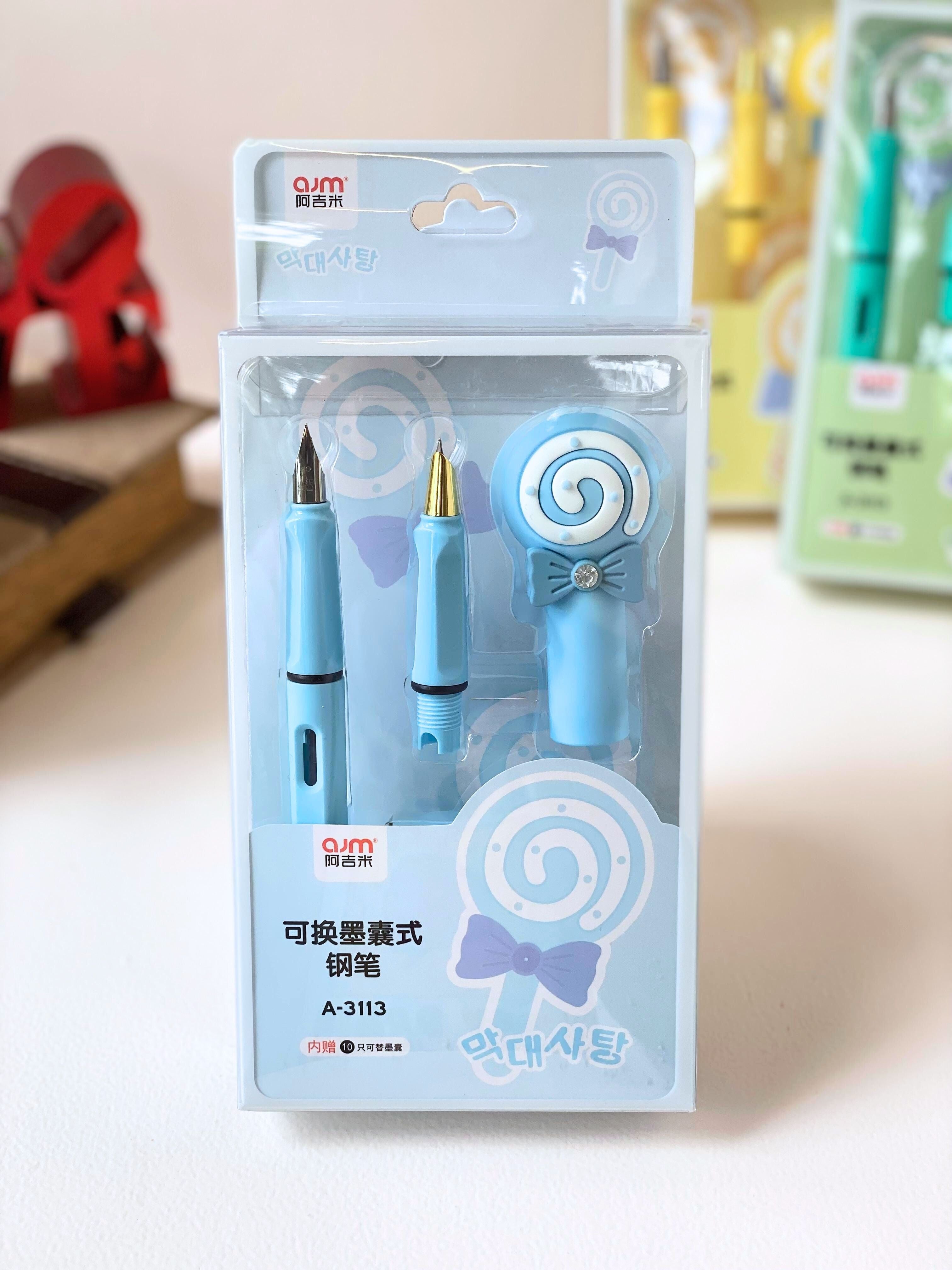Lollipop-Themed Refillable Fountain Pen Set – Cute & Colorful Writing Kit