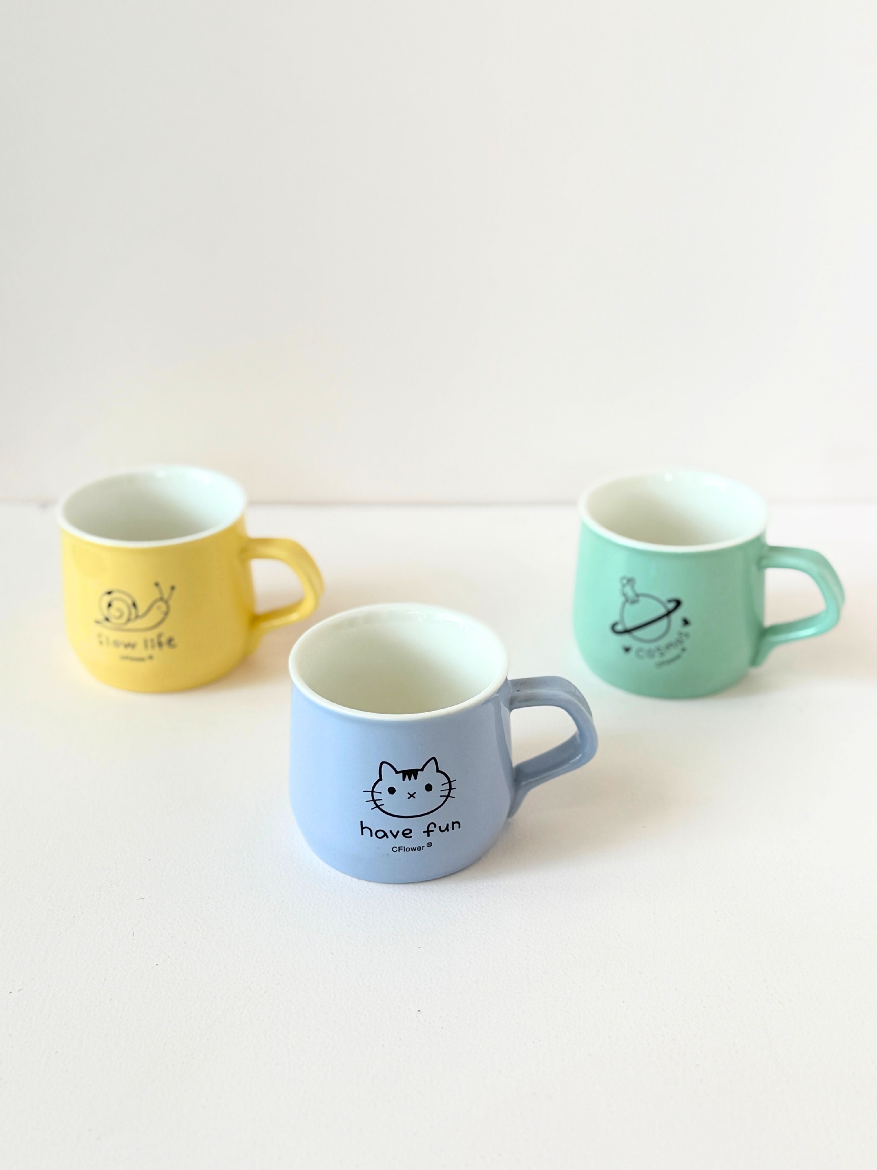 Cute Pastel Ceramic Mug – Fun Cartoon Animal Print Coffee Cup