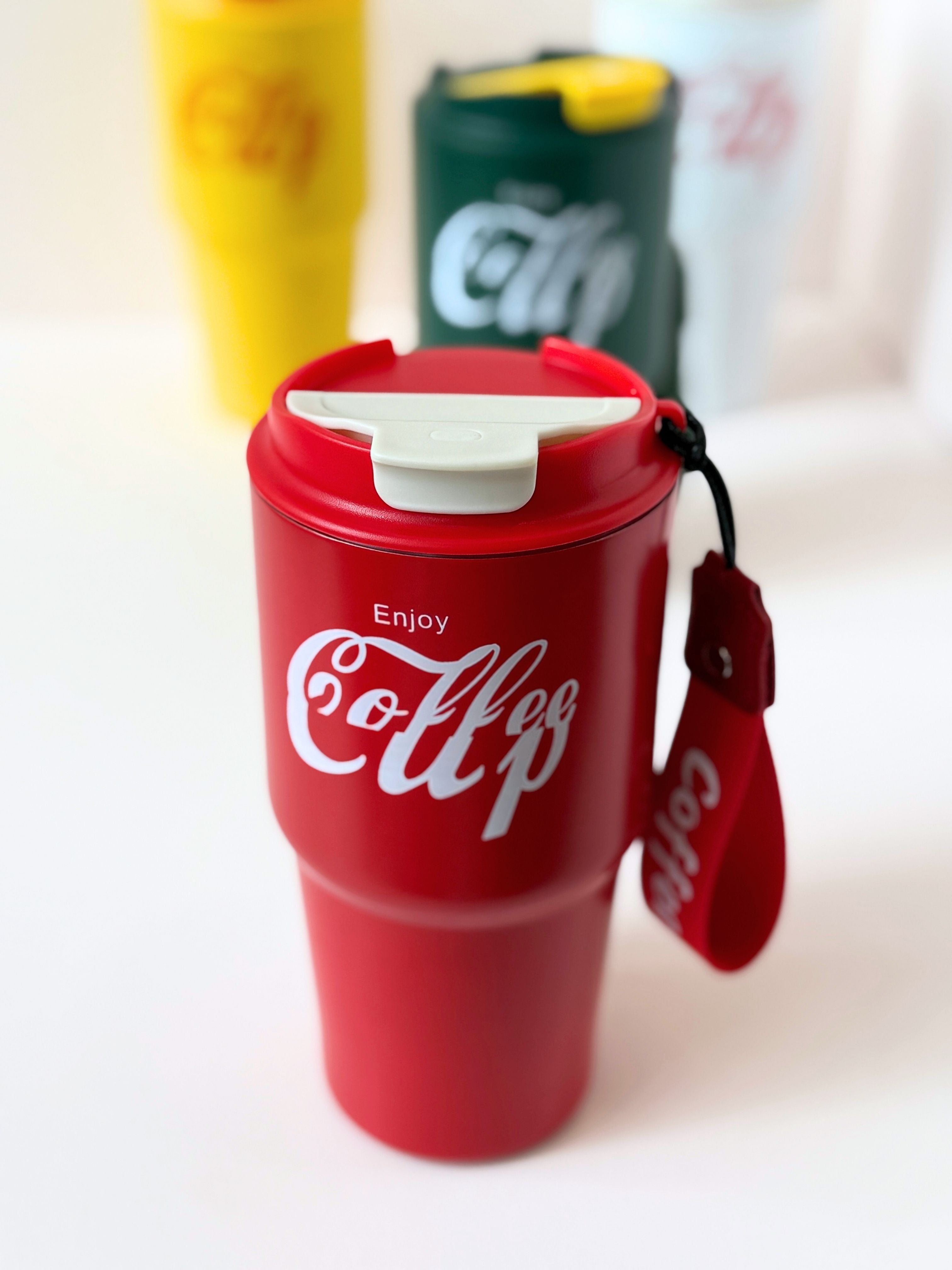 Retro Coffee Cup Travel Mug – 400ml | Thermal, Spill-Resistant with Lid & Strap