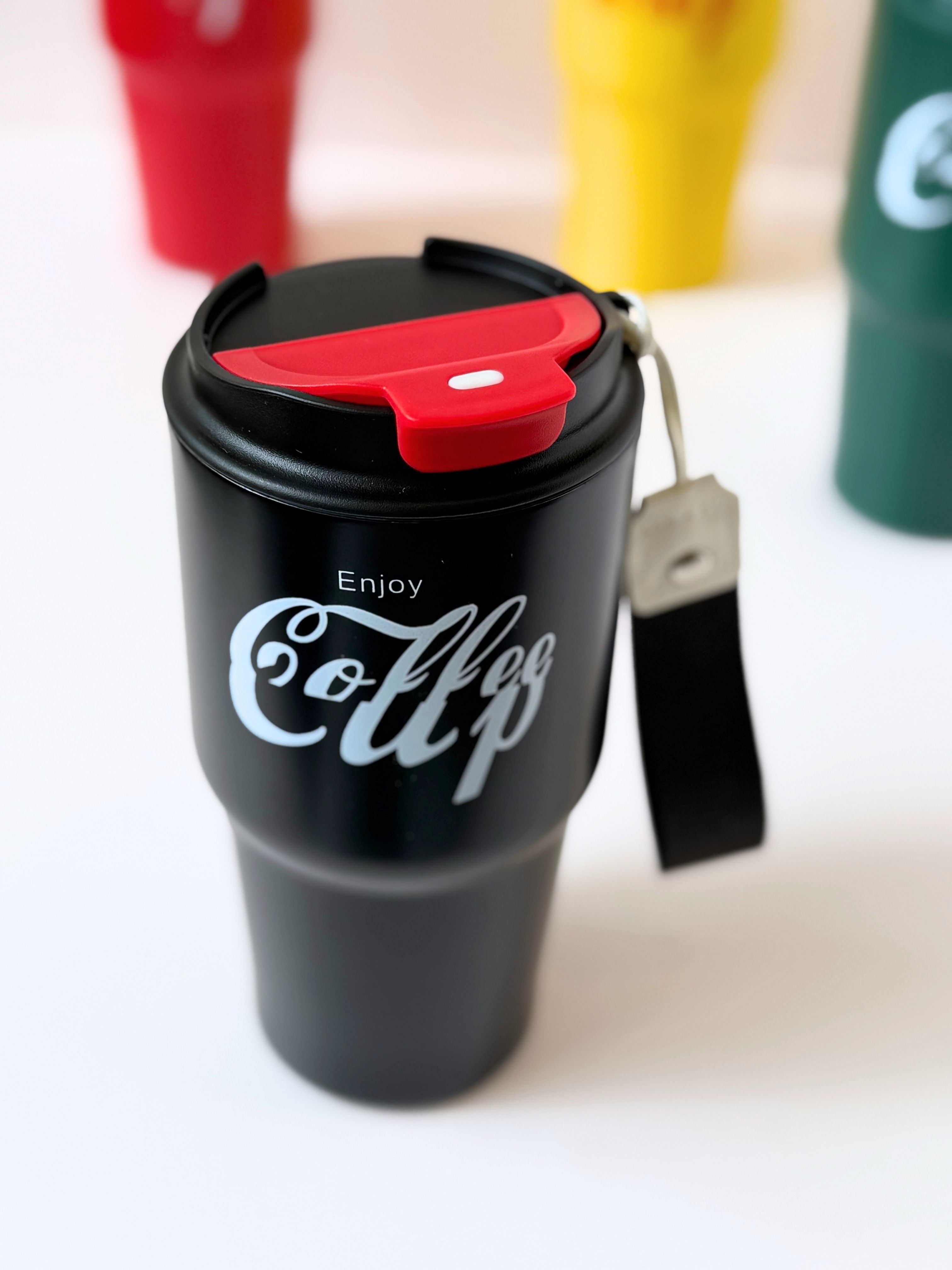 Retro Coffee Cup Travel Mug – 400ml | Thermal, Spill-Resistant with Lid & Strap